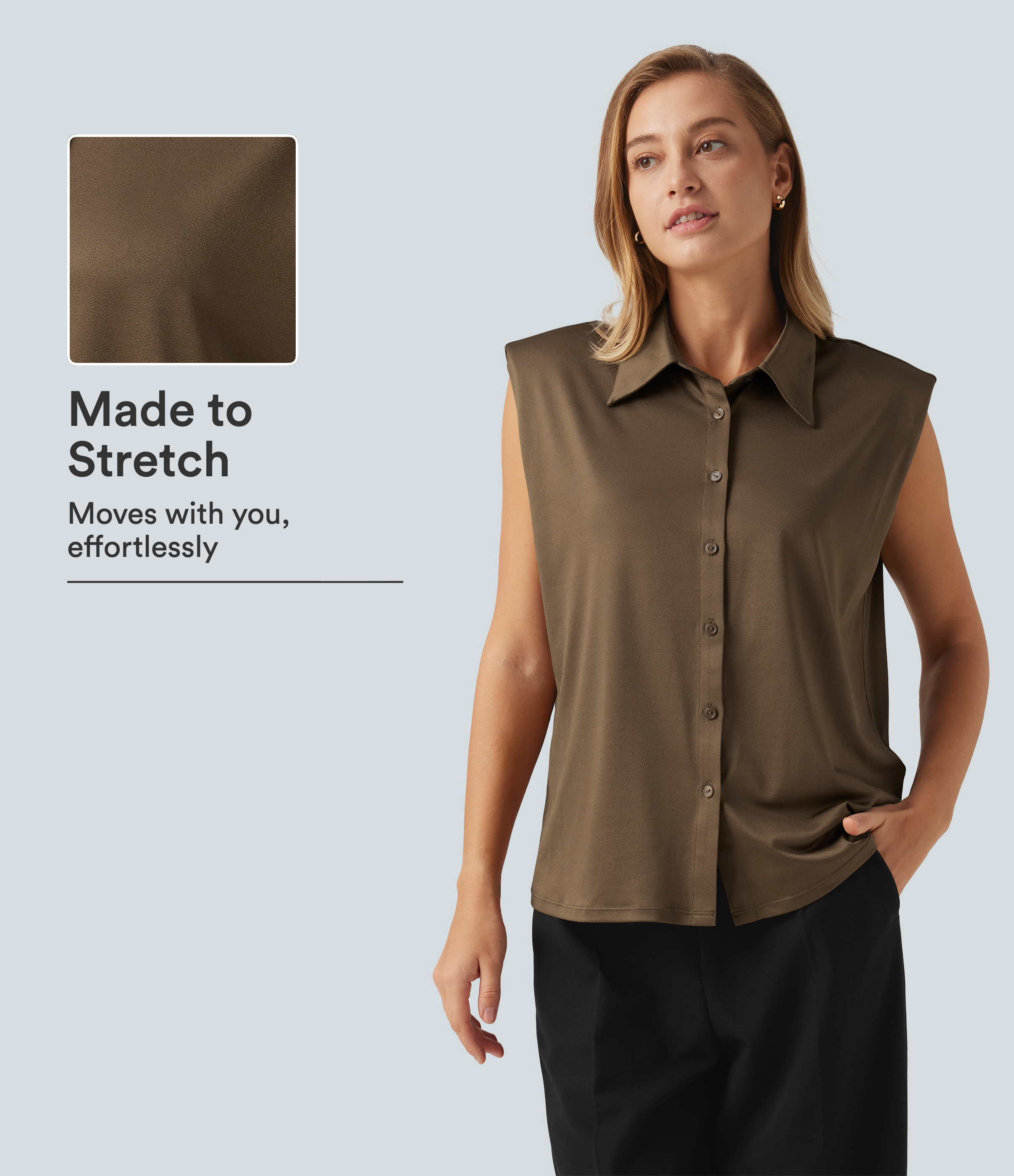Sleeveless Button Up Boxy Work Shirt