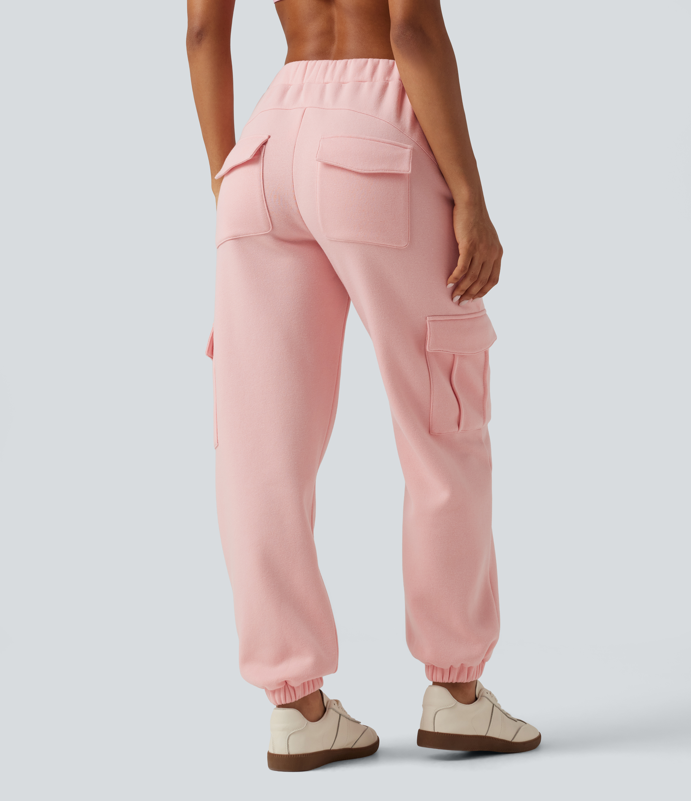 Peach Pomelo Pink Mid Rise Fleece Casual Cotton Joggers with Pockets / 2