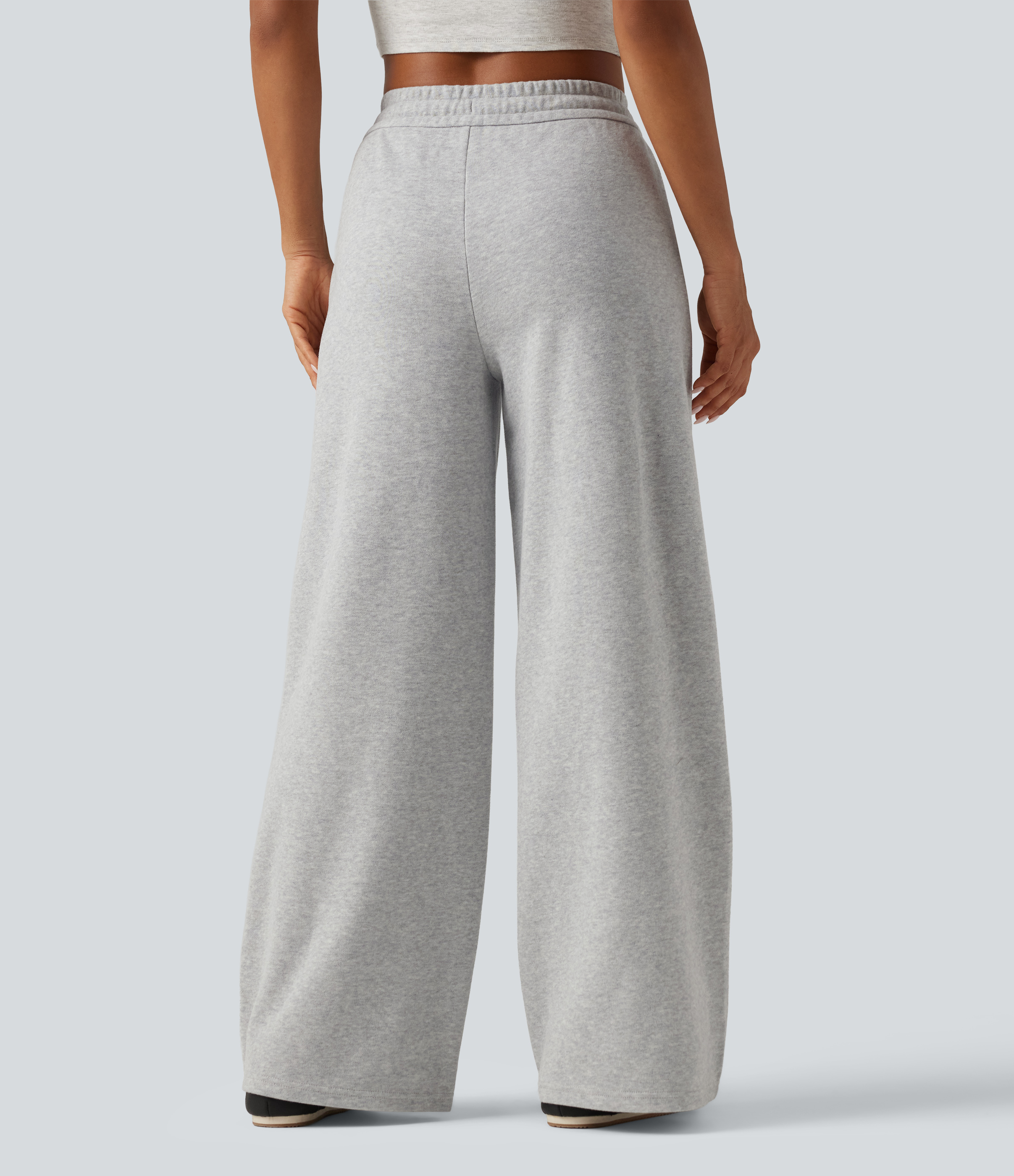 Harbor Mist High Waisted Drawstring Wide Leg Fleece Casual Sweatpants with Pockets / 2