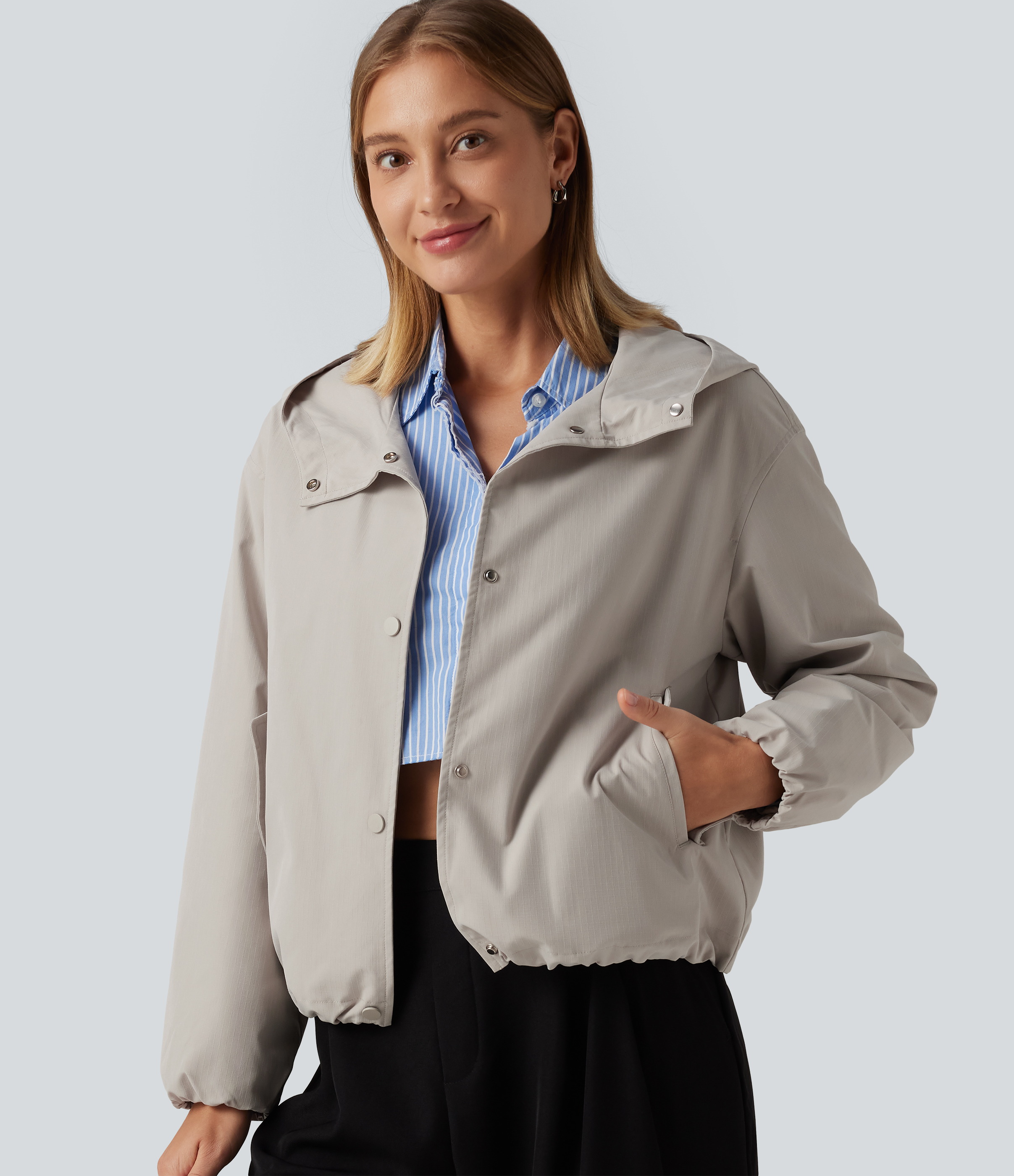 Hooded Long Sleeve Casual Jacket with Pockets