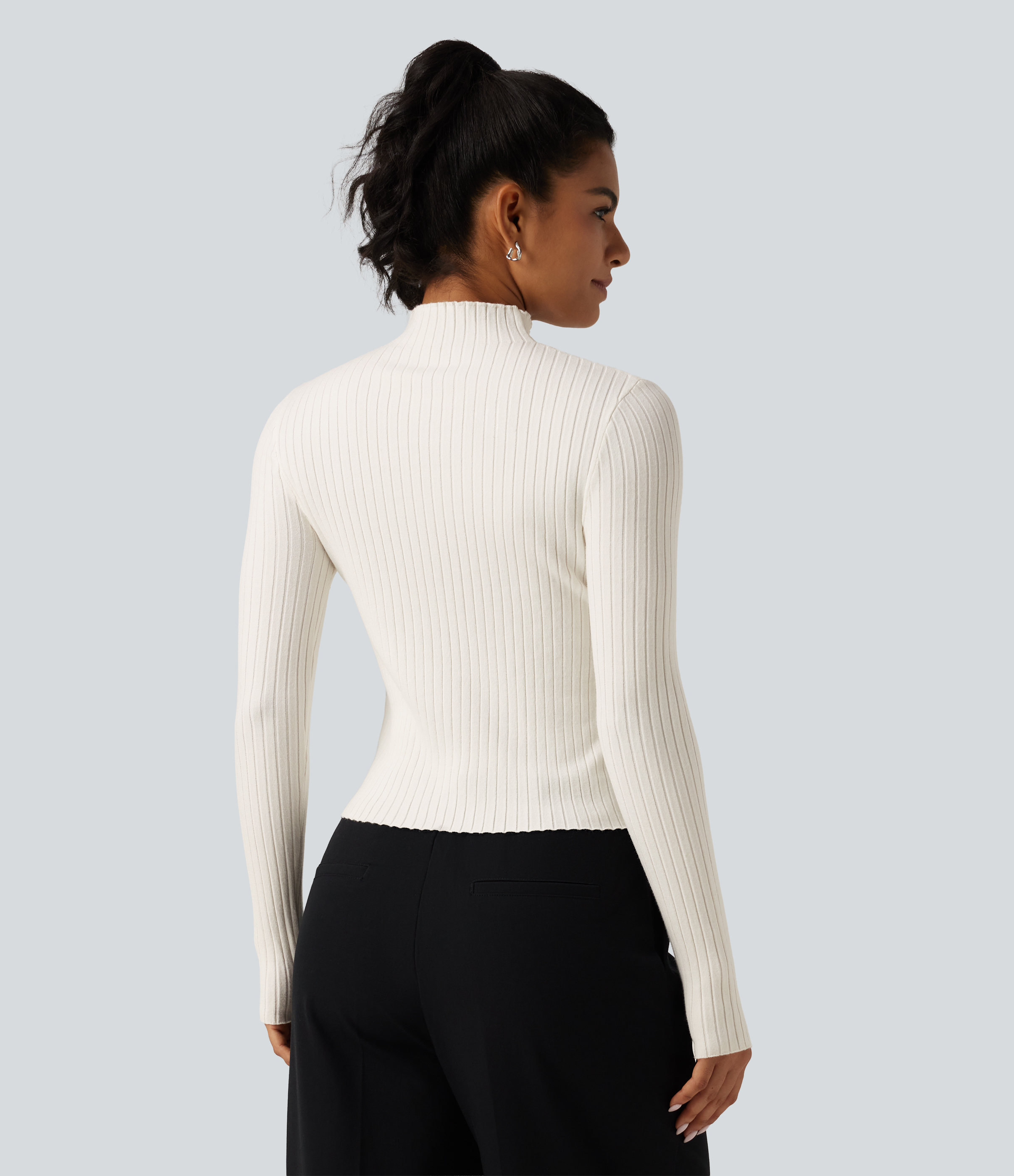 Marshmallow Mock Neck Long Sleeve Slim Work Sweater with Thumbholes / 2