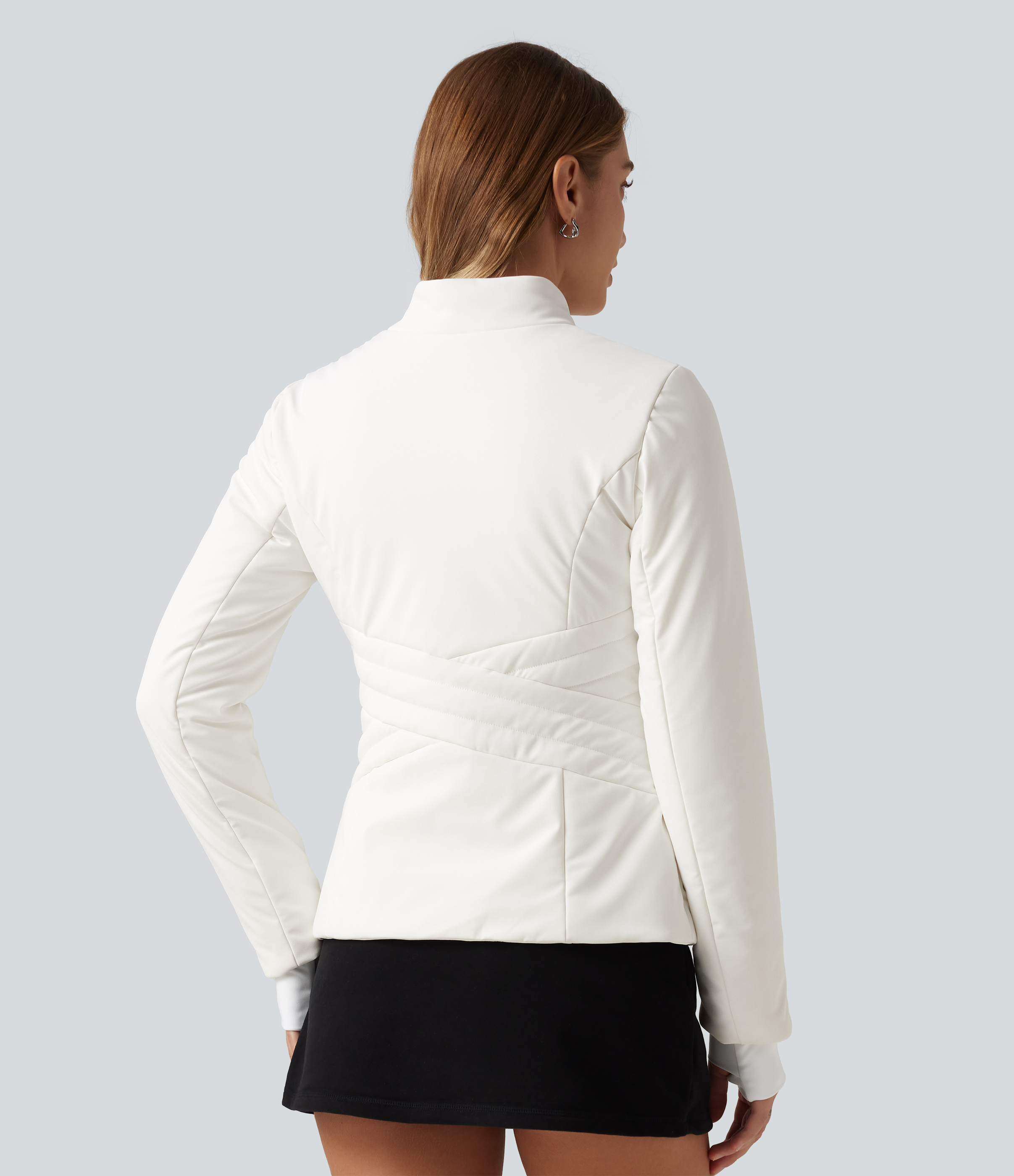 White PuffFlex Long Sleeve Double Zipper Casual Padded Jacket with Pockets / 2