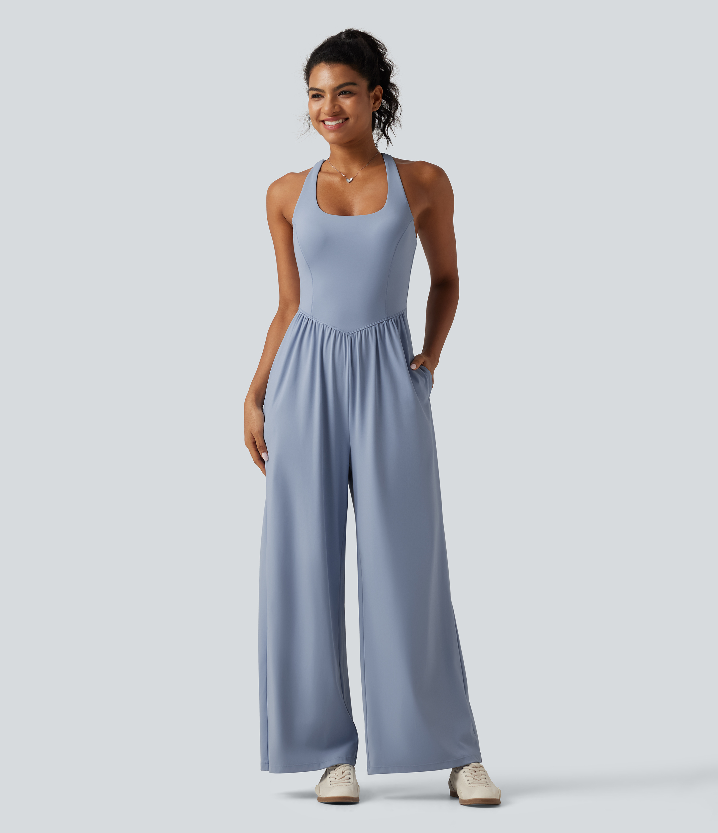 SoftlyZero™ Luftiger Jumpsuit zum Tanzen mit U-Ausschnitt, überkreuztem Rücken, InstantCool-Technologie, integriertem BH und Taschen – Kinderleicht-Edition