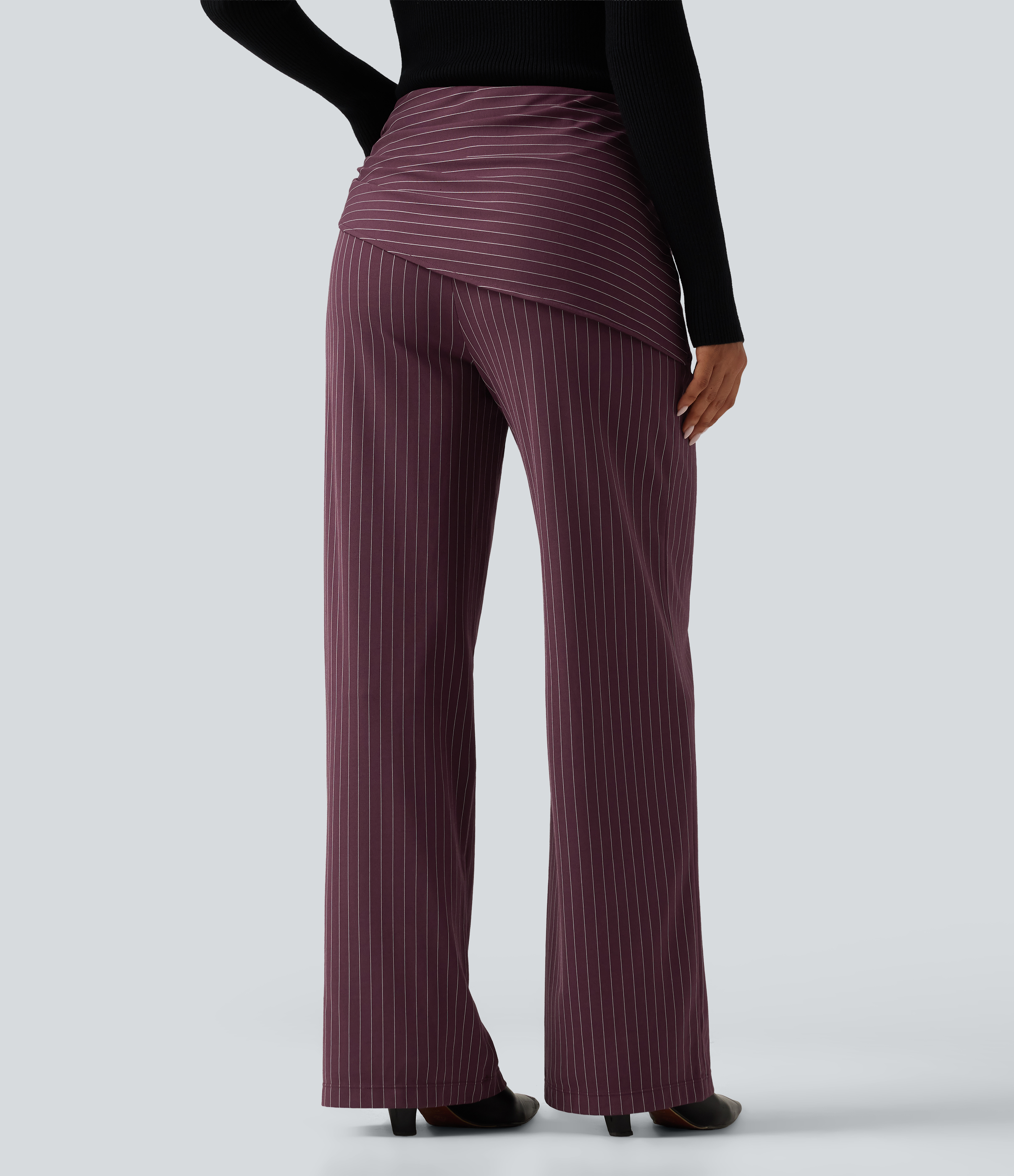 Plum Stripe Halara Flex™ High Waisted Tie Side Wide Leg Stripe Work Pants with Pockets / 2
