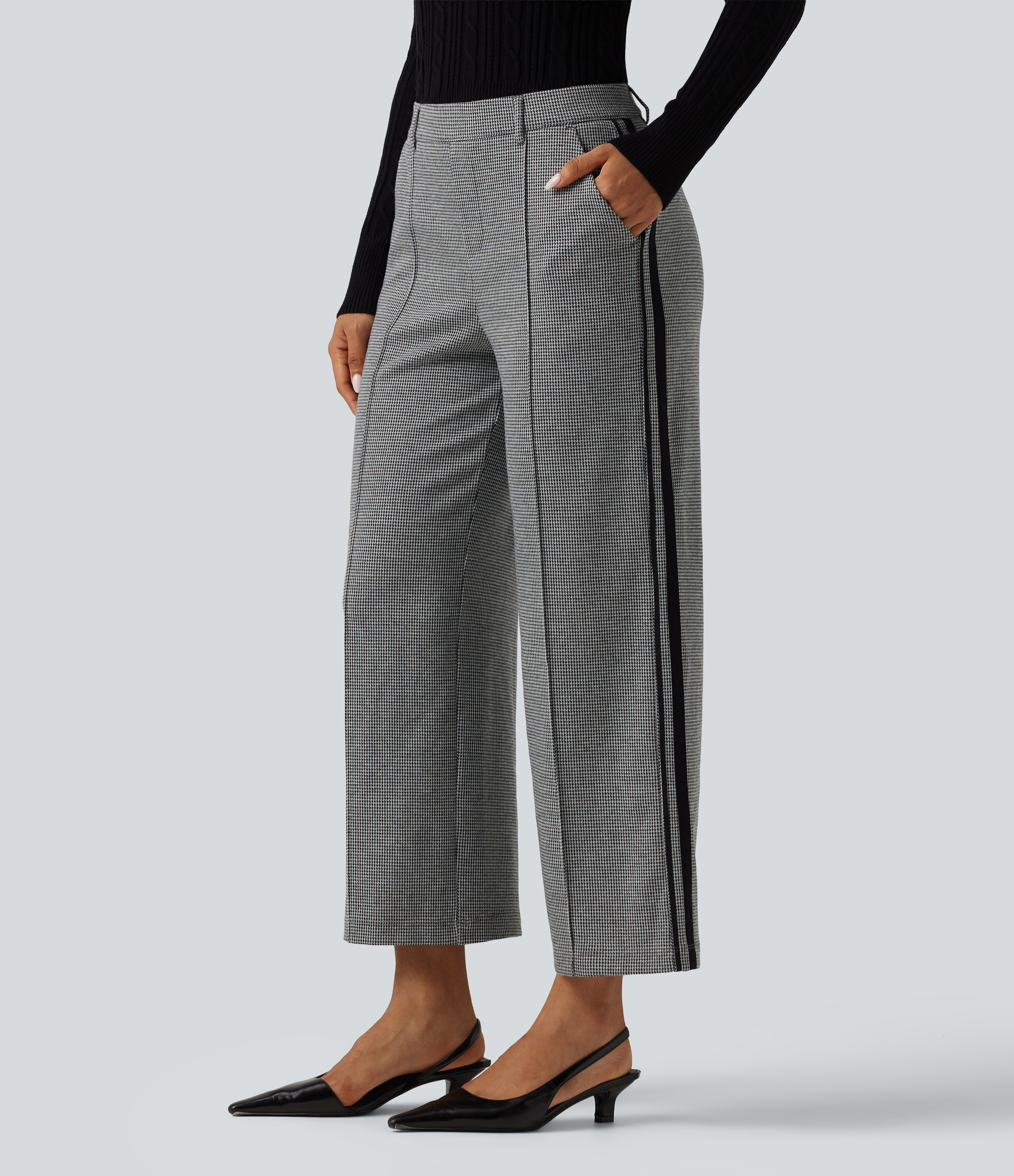 Halara Flex™ Mid Rise Houndstooth Straight Leg Side Stripe Work Pants with Pockets