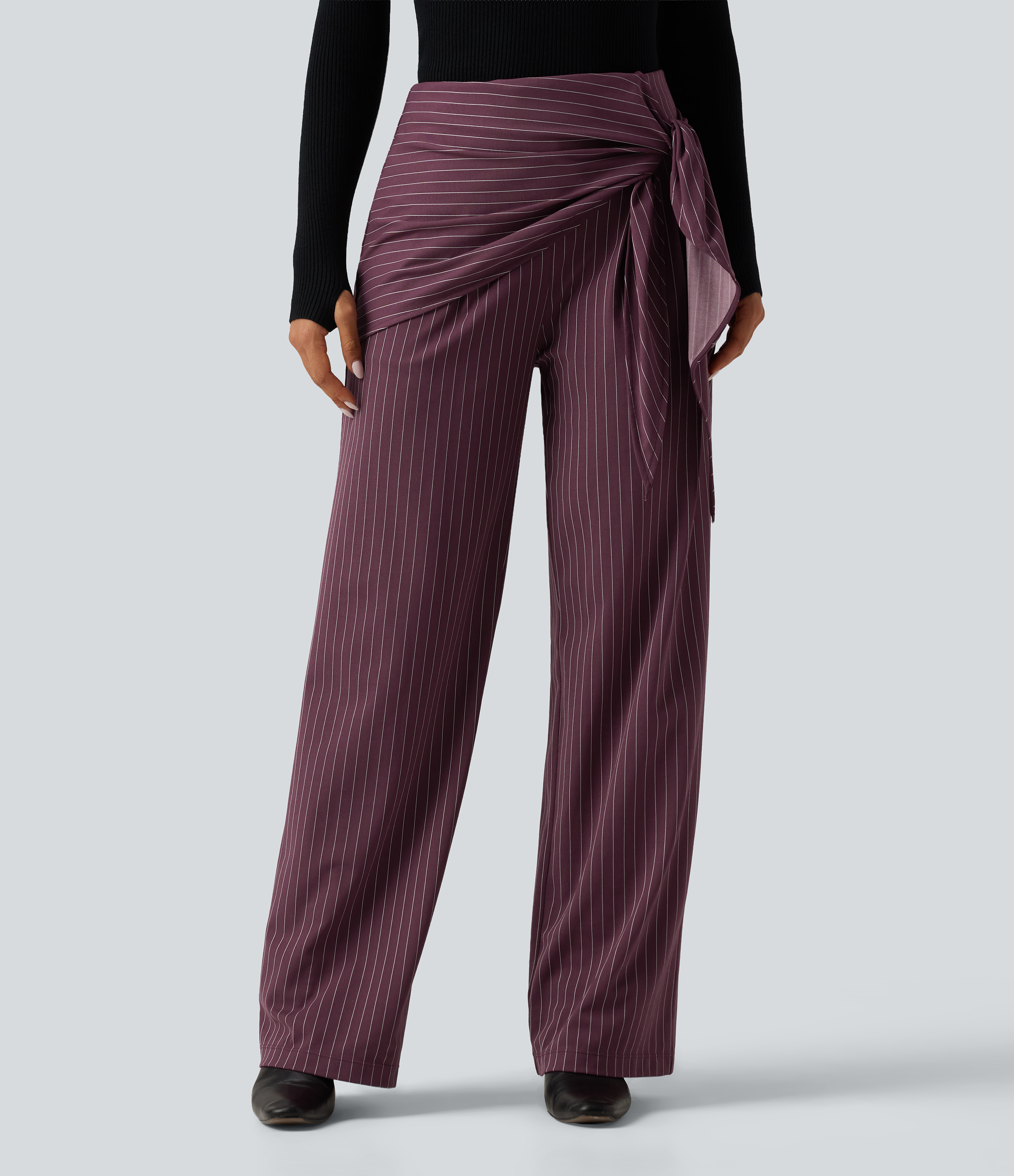 Halara Flex™ High Waisted Tie Side Wide Leg Stripe Work Pants with Pockets