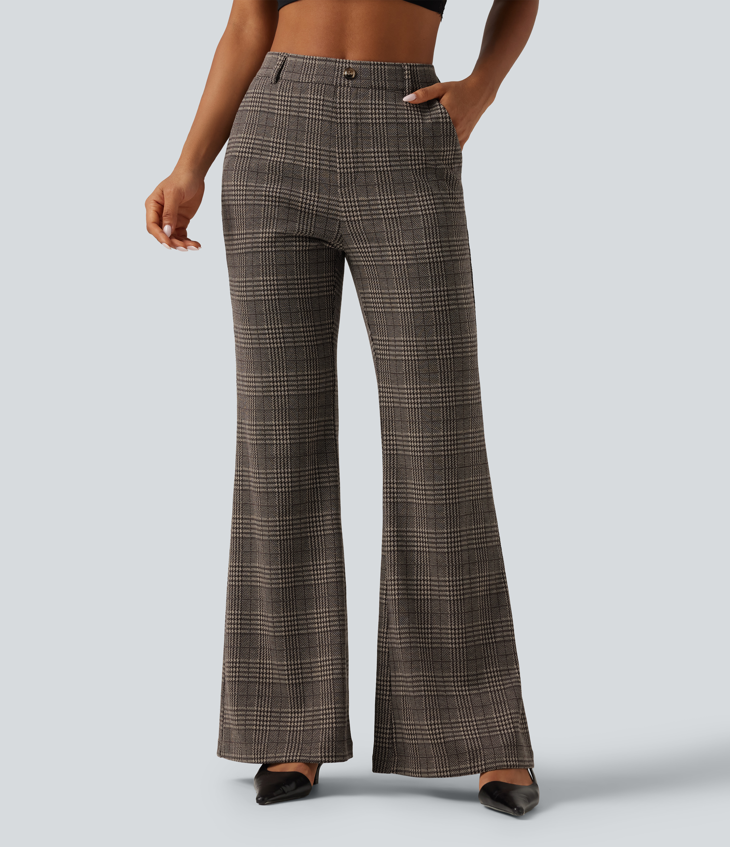 Halara Flex™ High Waisted Houndstooth Plaid Flare Work Pants with Pockets
