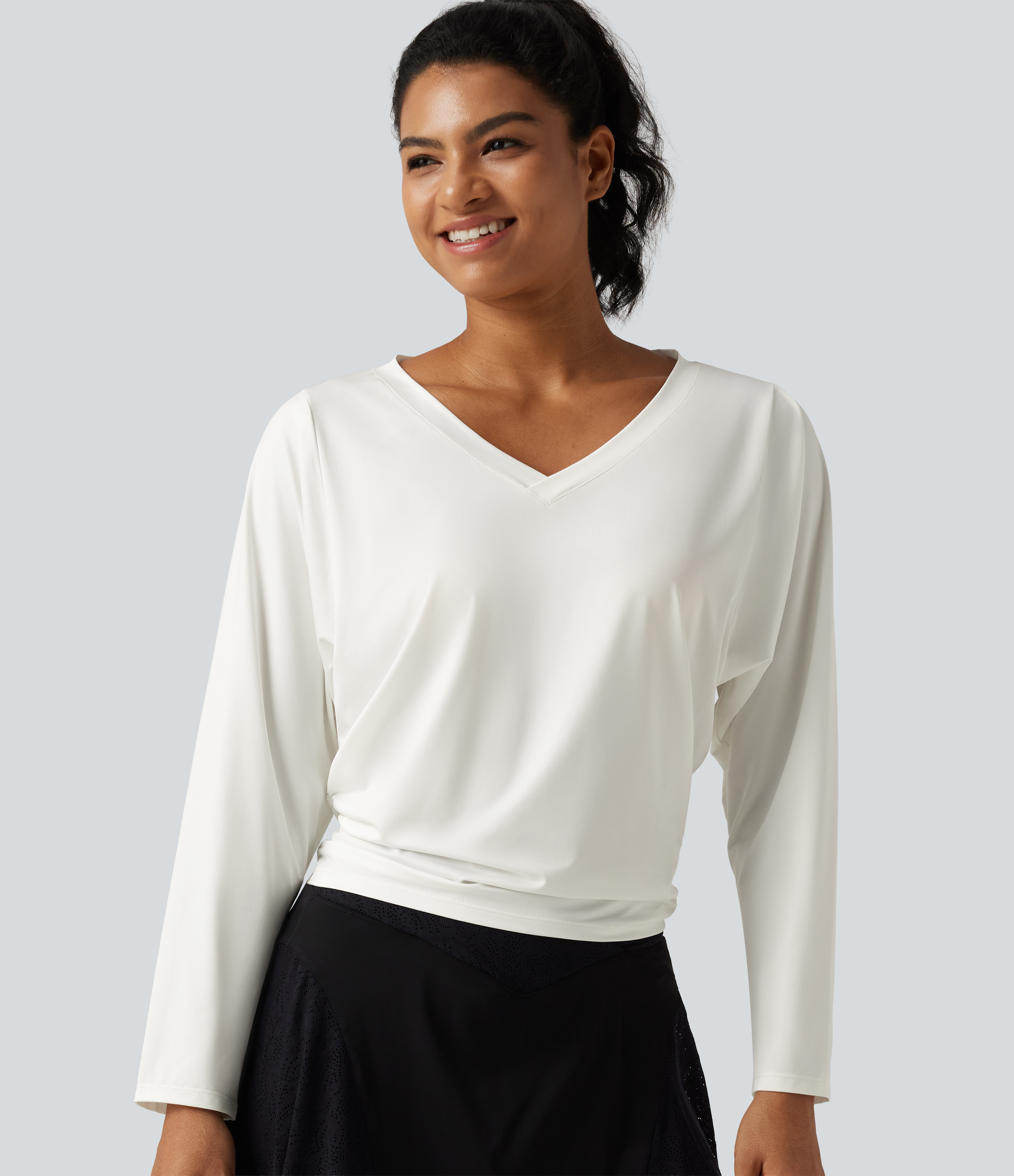 Sweetheart Neck Long Sleeve Ruched Yoga Sports Top