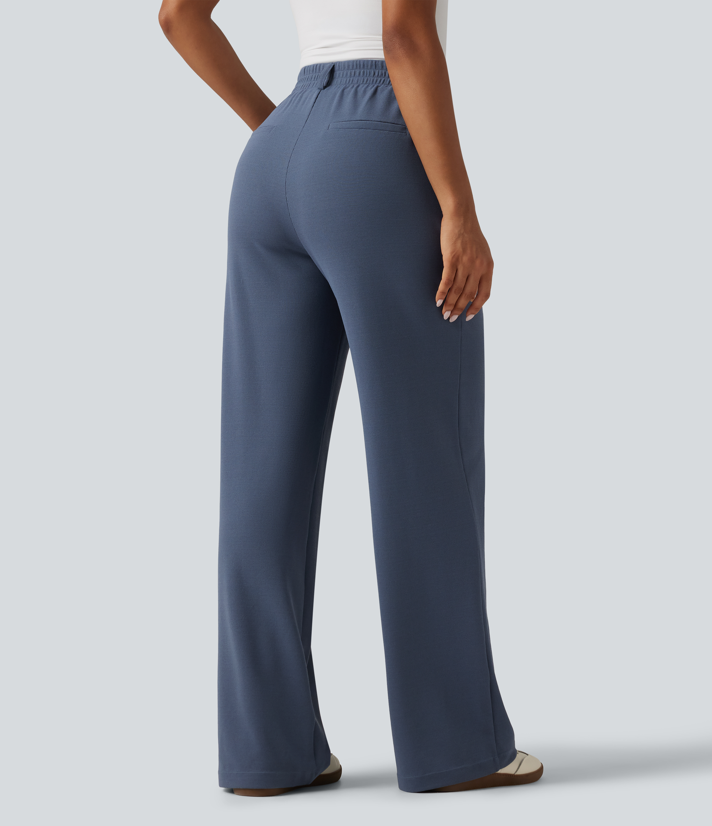 Grisaille Pantalon de travail taille haute à jambe large en maille gaufrée avec poches / 2