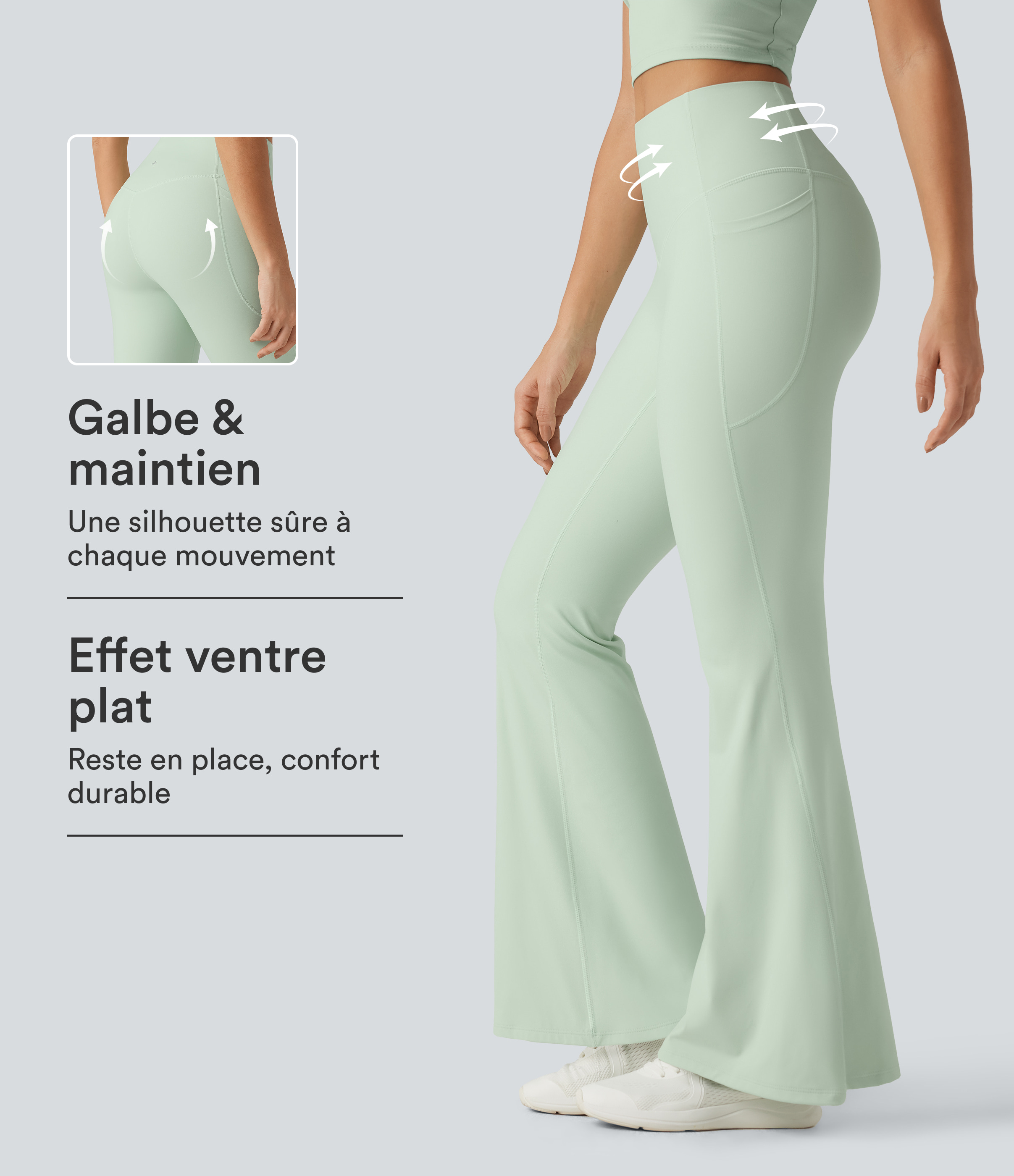 Dusty Aqua Halara UltraSculpt™ leggings de yoga acampanados de cintura alta con control abdominal y bolsillos / 1