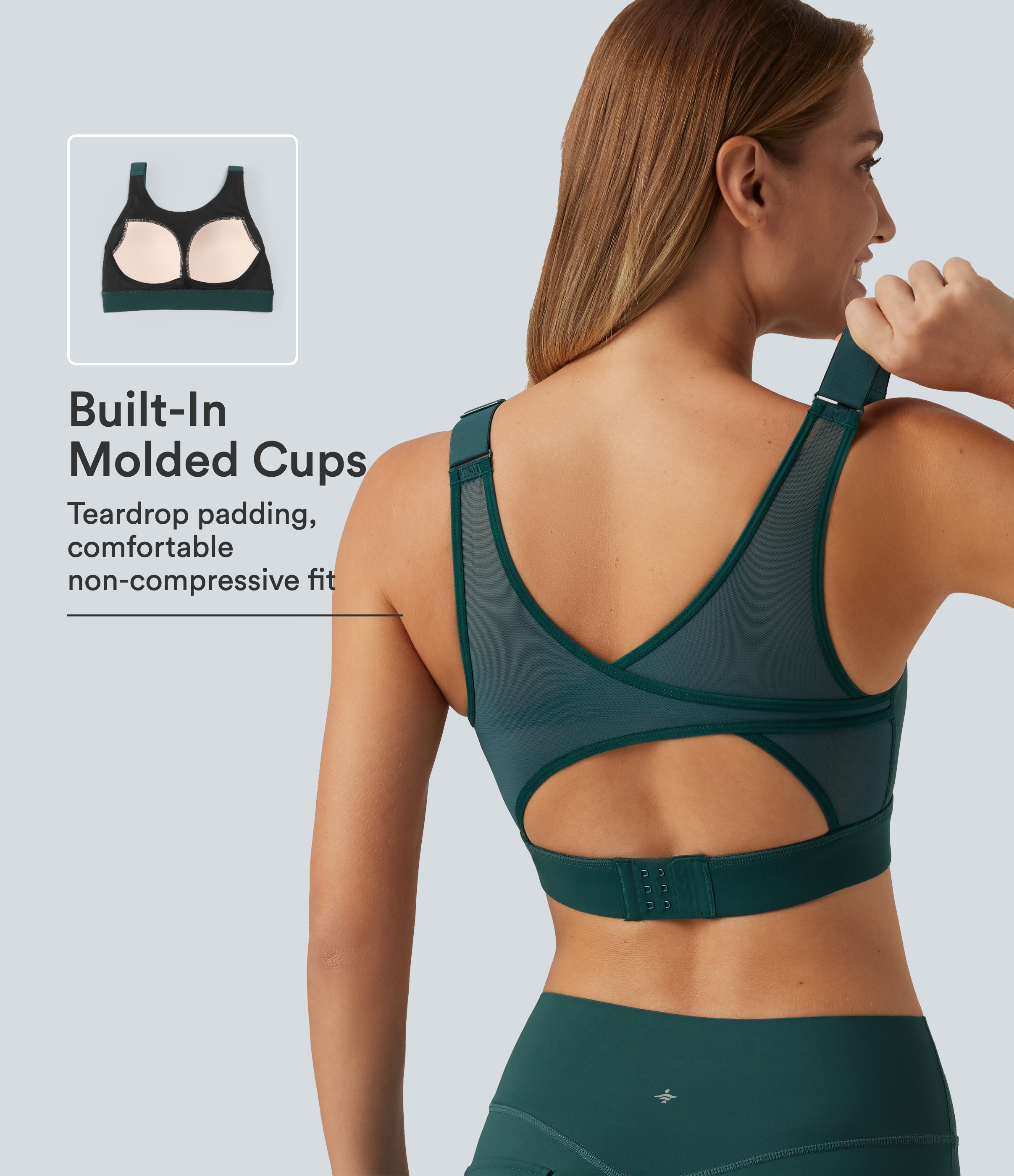 Halara UltraSculpt™ Medium Support Round Neck Contrast Mesh Running Sports Bra with Built-in Bra
