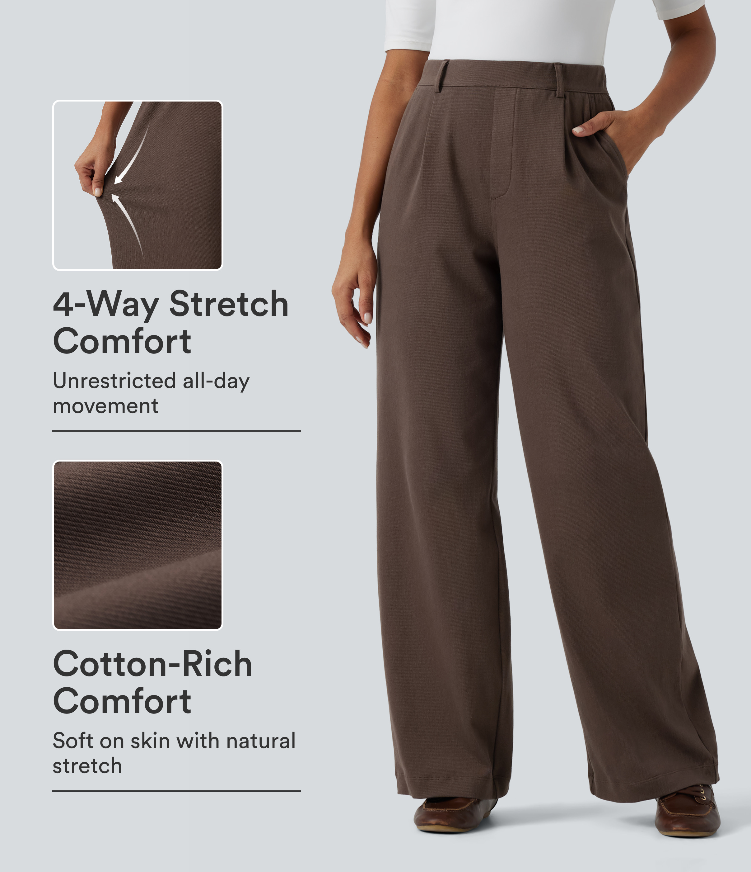 High Waisted Wide Leg Work Pants with Pockets