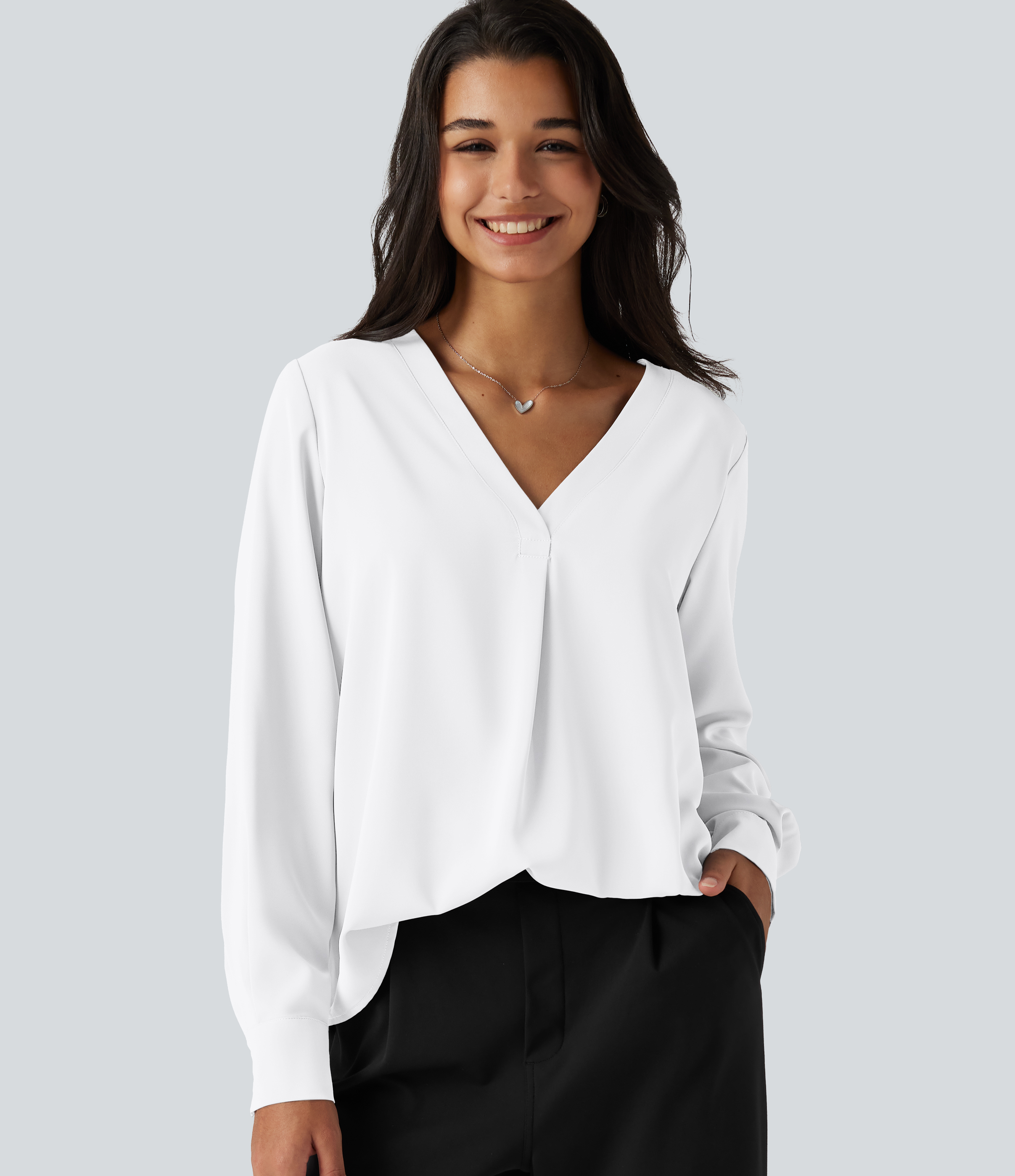 Wrinkle Recovery V Neck Long Sleeve Work Blouse