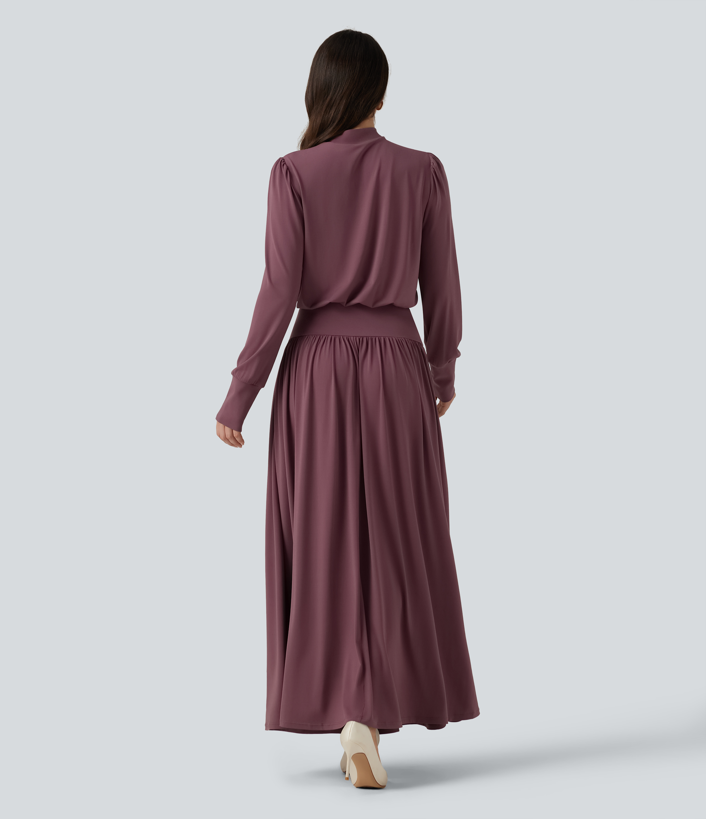 Tulipwood Gerafftes Party-Maxikleid mit Stehkragen, Seitentaschen und langen Ärmeln / 2