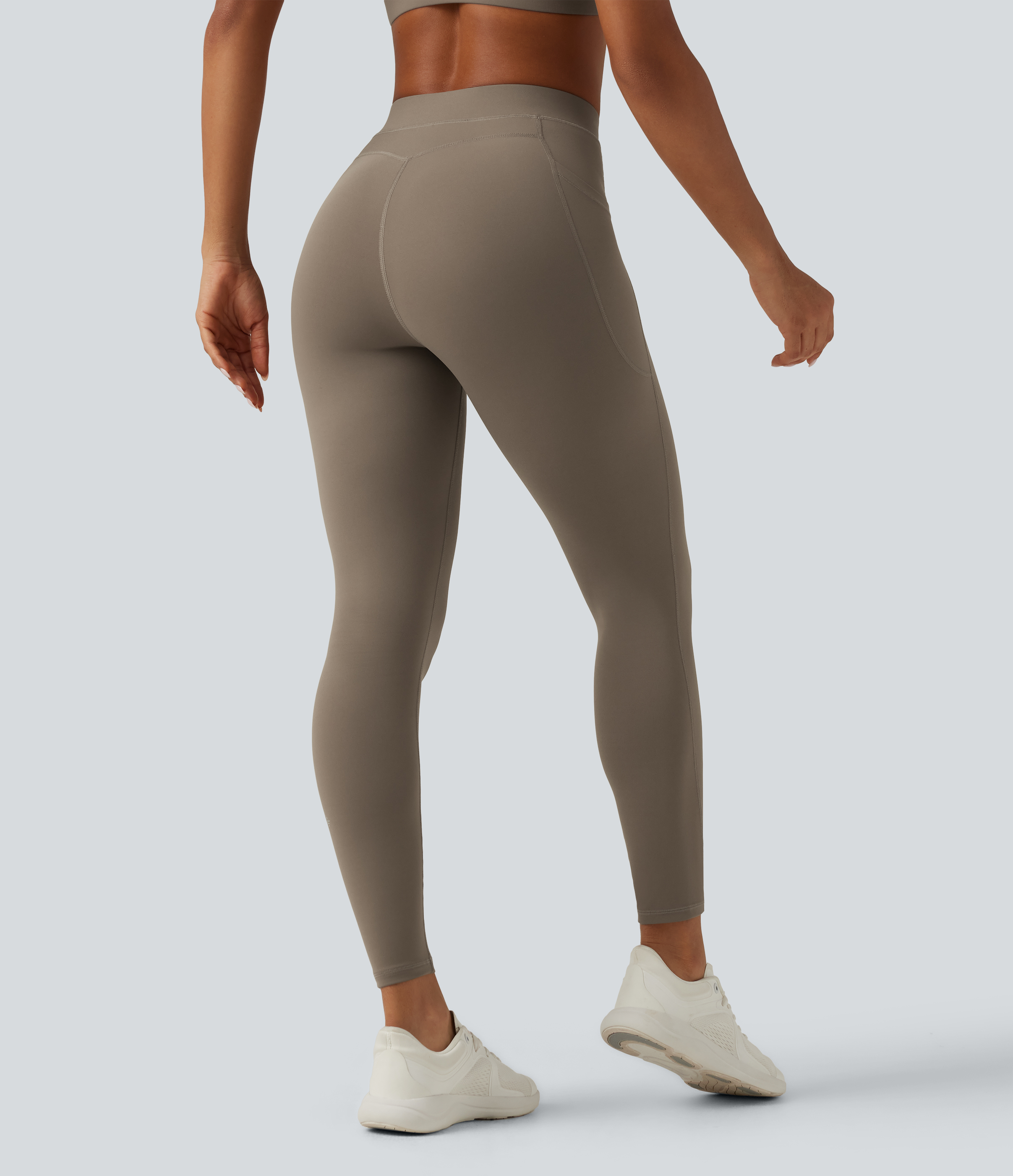 Hay Brown Lauf-Leggings mit mittelhohem Crossover-Bund, Seitentaschen und InstantCool - schnelltrocknend / 2