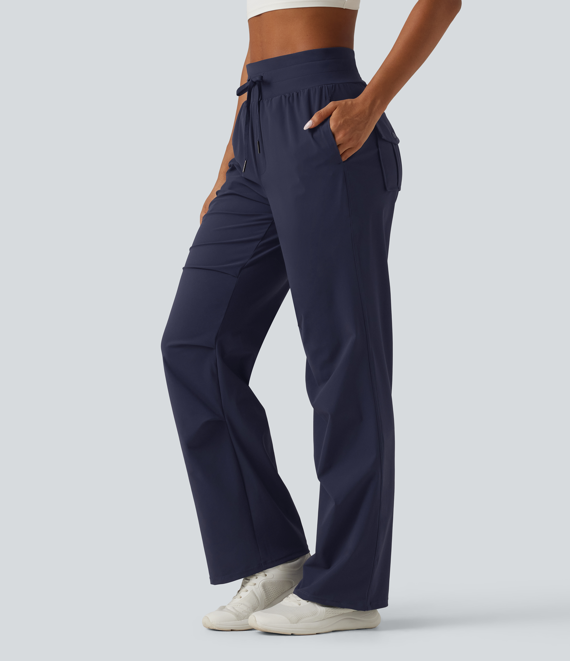 Pantaloni da corsa a vita alta con coulisse, asciugatura rapida e tasche