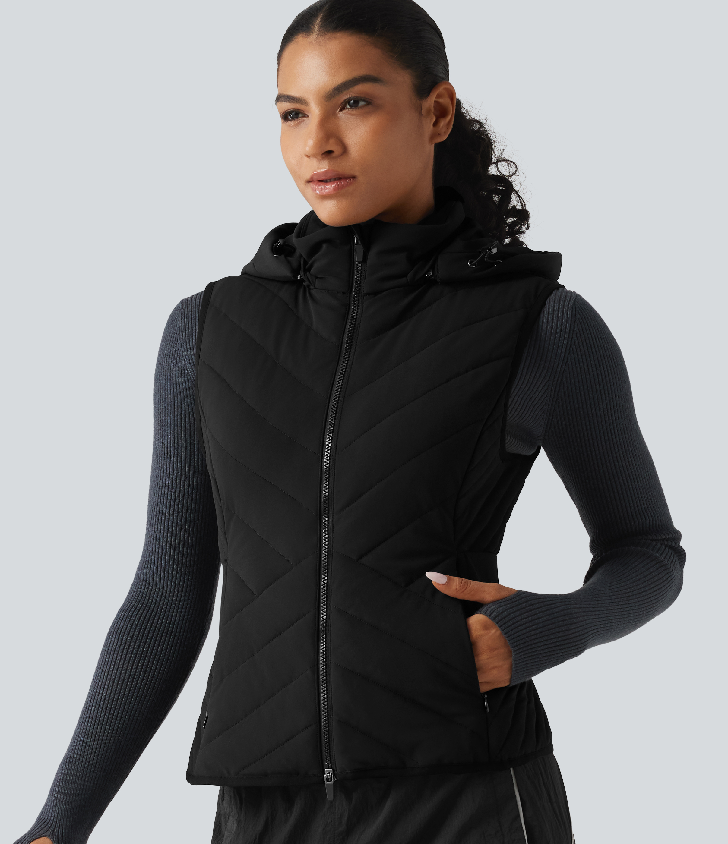 PuffFlex Removable Hood Quilted Casual Padded Vest with Pockets