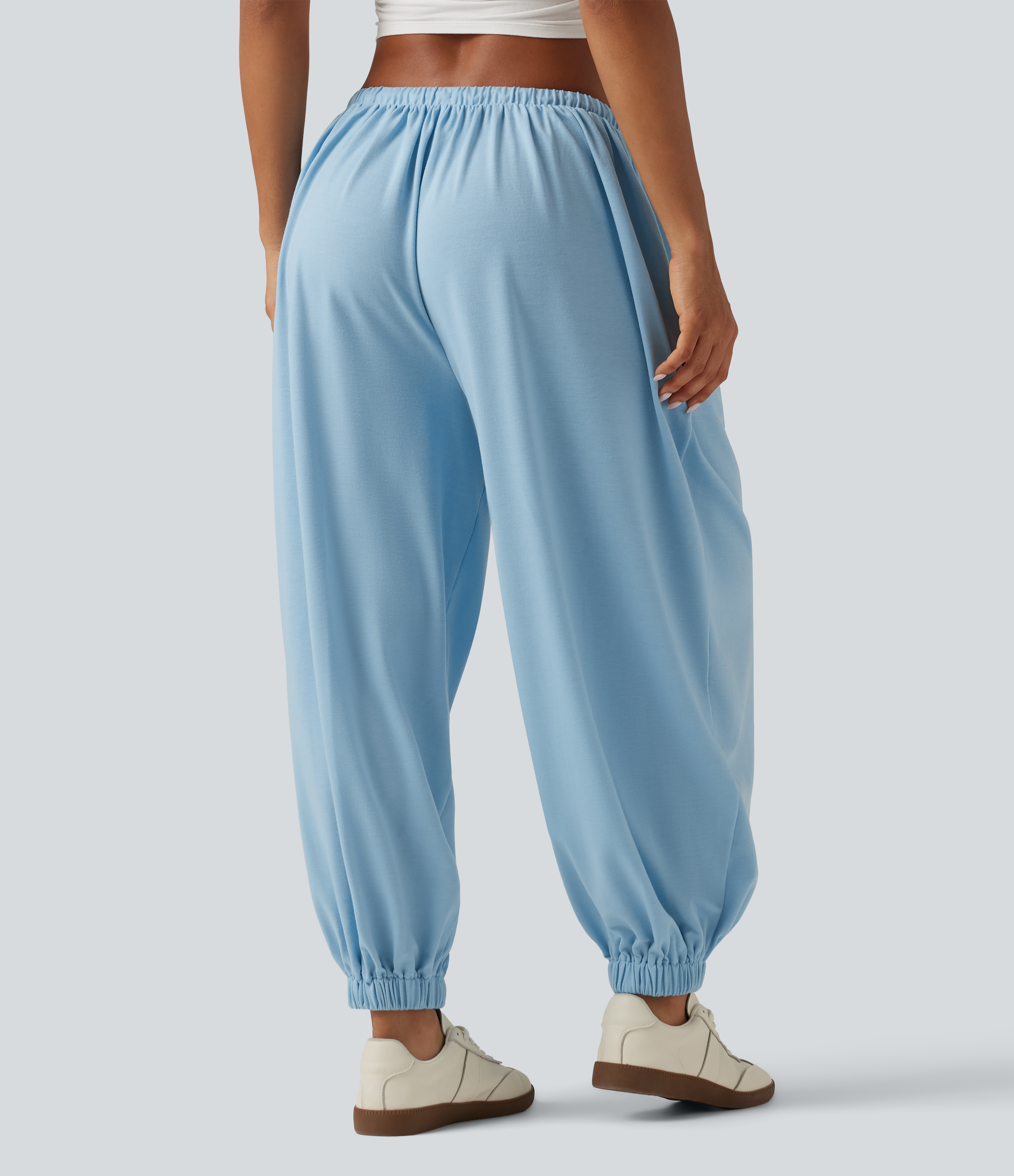 Airy Blue Low Rise Drawstring Oversized Casual Bubble Sweatpants with Pockets / 2