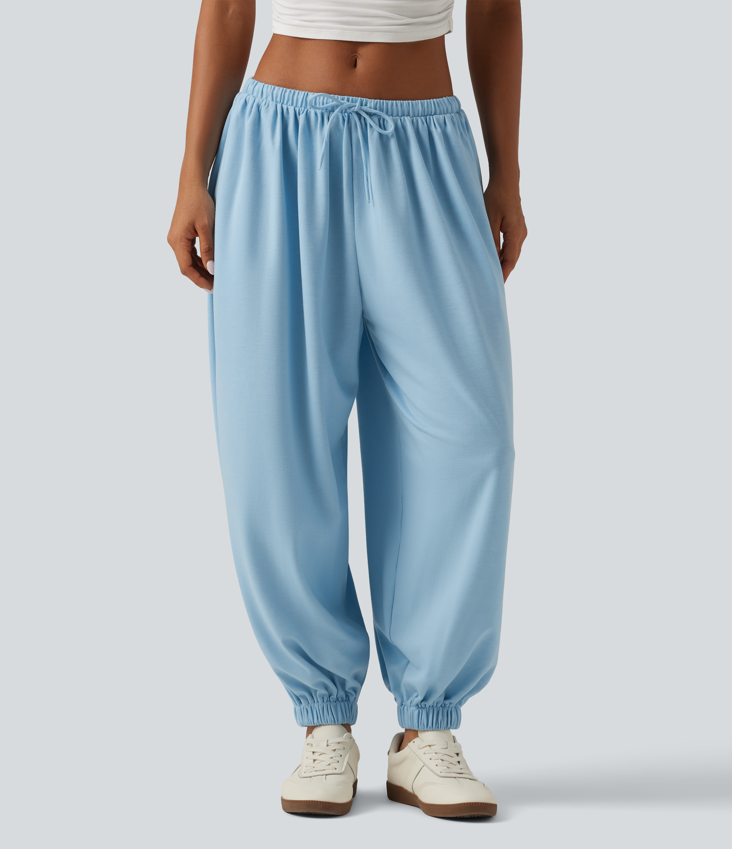 Lässige Low-Rise-Sweatpants im Oversized-Ballonstil mit Kordelzug und Taschen