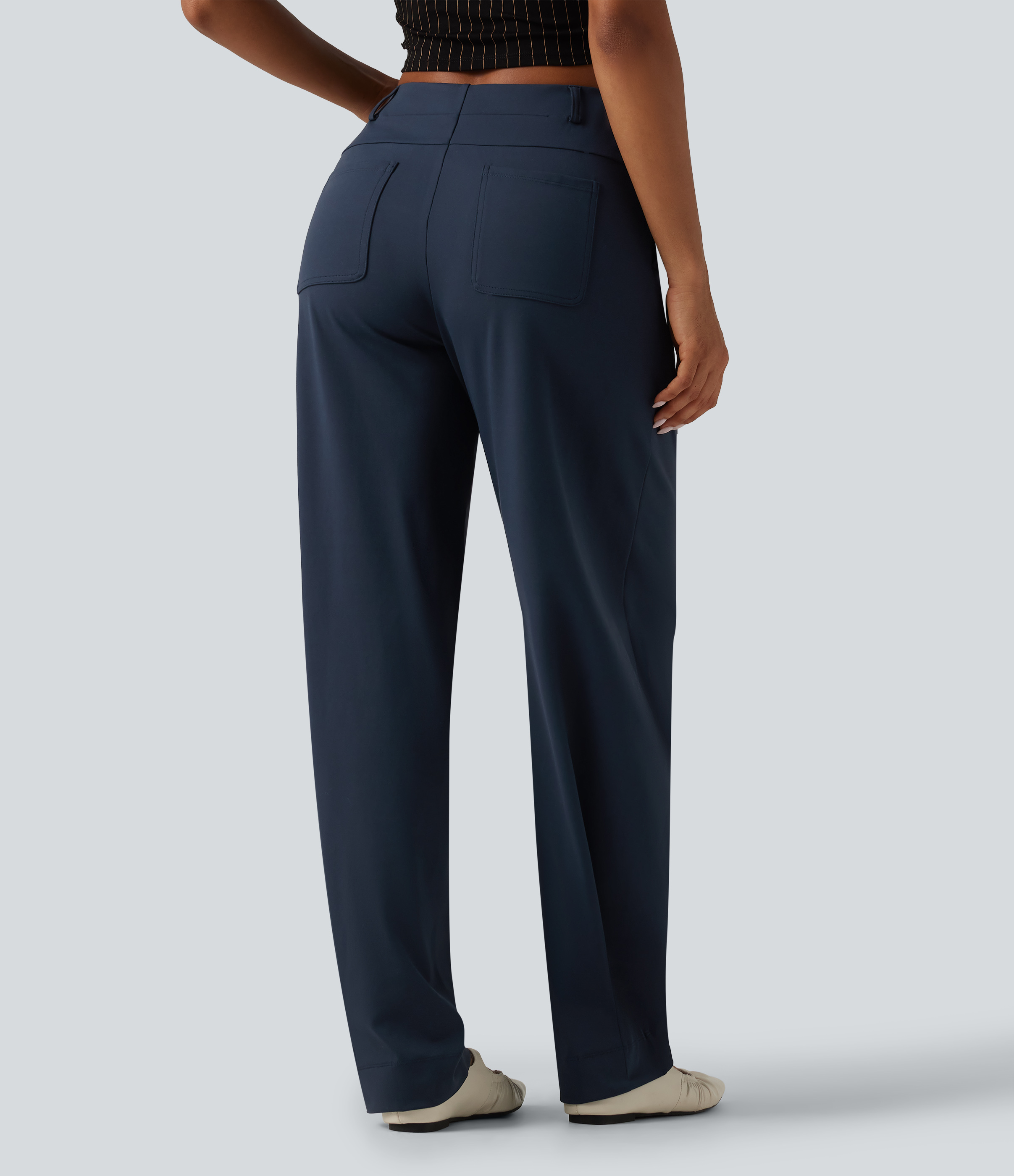 Midnight Blue Halara Flex™ DayStretch — pantalon de travail taille mi-haute à jambe en forme de tonneau, avec poches / 2