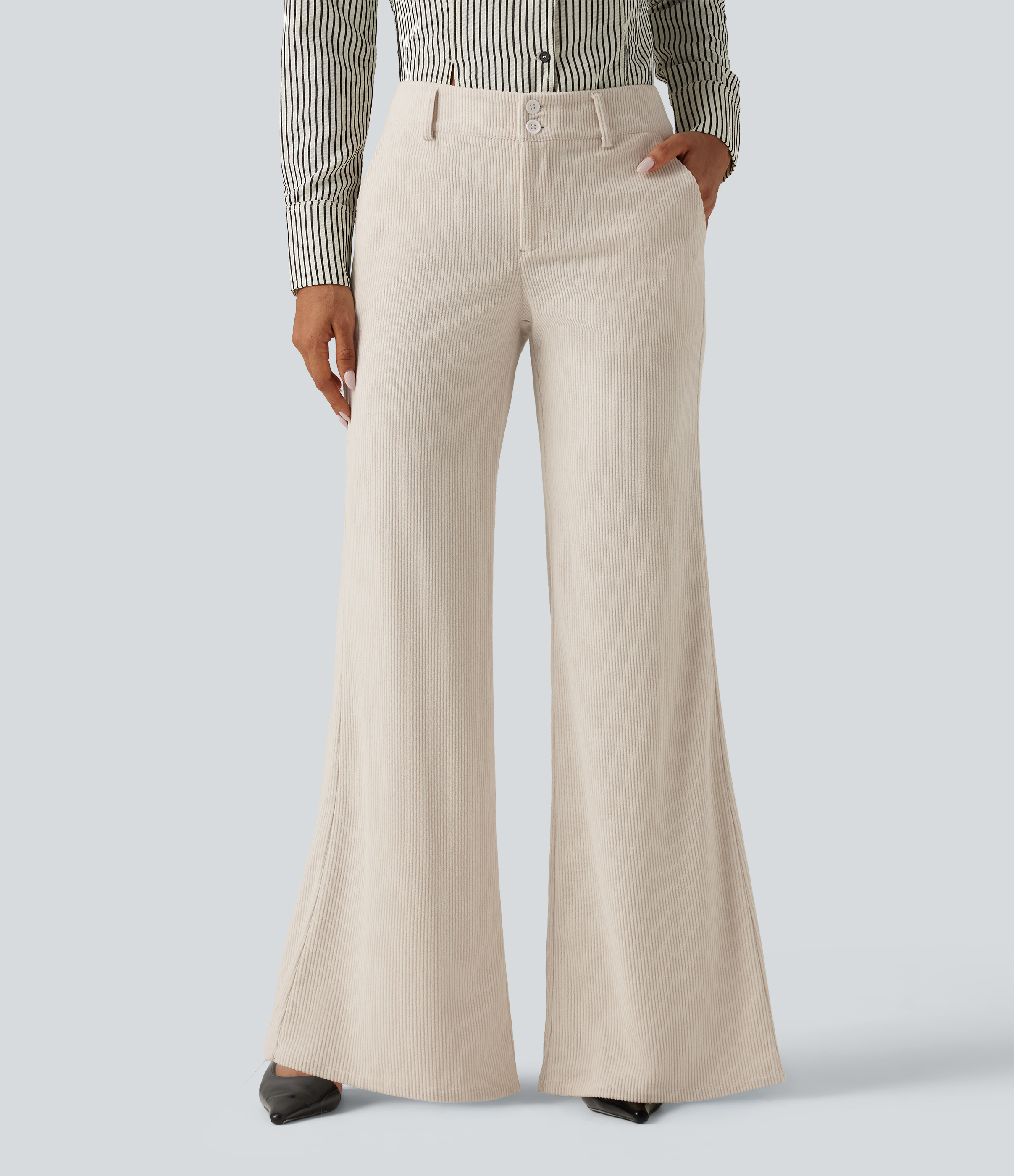 Low Rise Flare Corduroy Casual Pants with Pockets