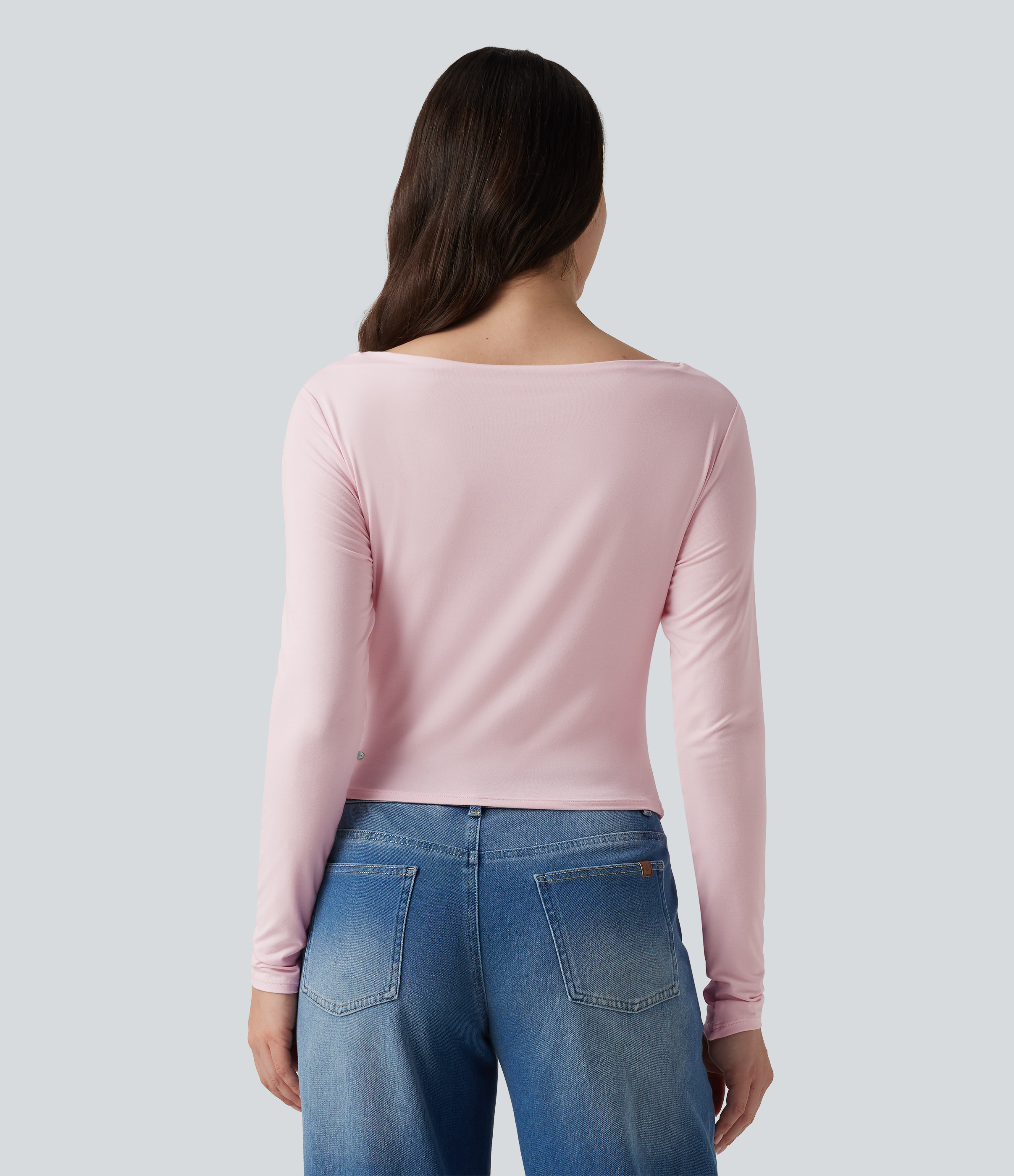 Parfait Pink Lässiges, gerafftes Top mit U-Boot-Ausschnitt, langen Ärmeln und asymmetrischem Saum / 2