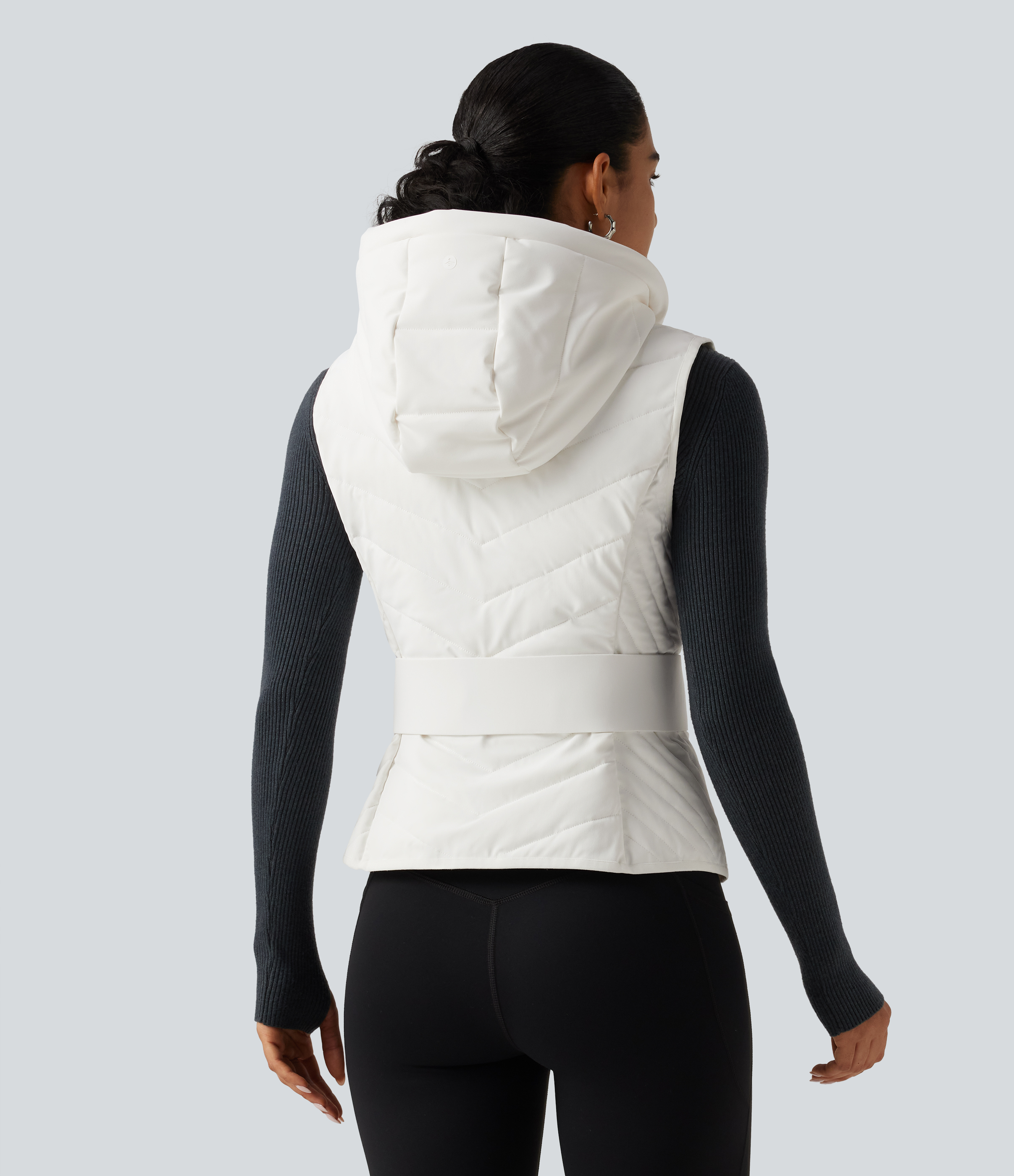 Blanco PuffFlex chaleco acolchado casual con capucha desmontable y bolsillos. / 2