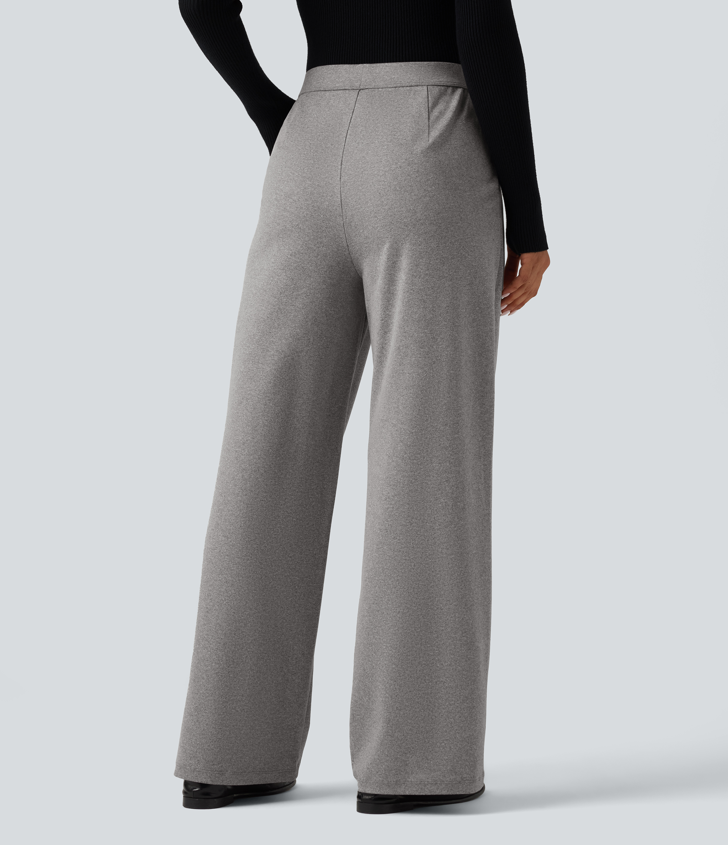 Fog Gray High Waisted Heathered Pleated Wide Leg Casual Pants with Pockets / 2
