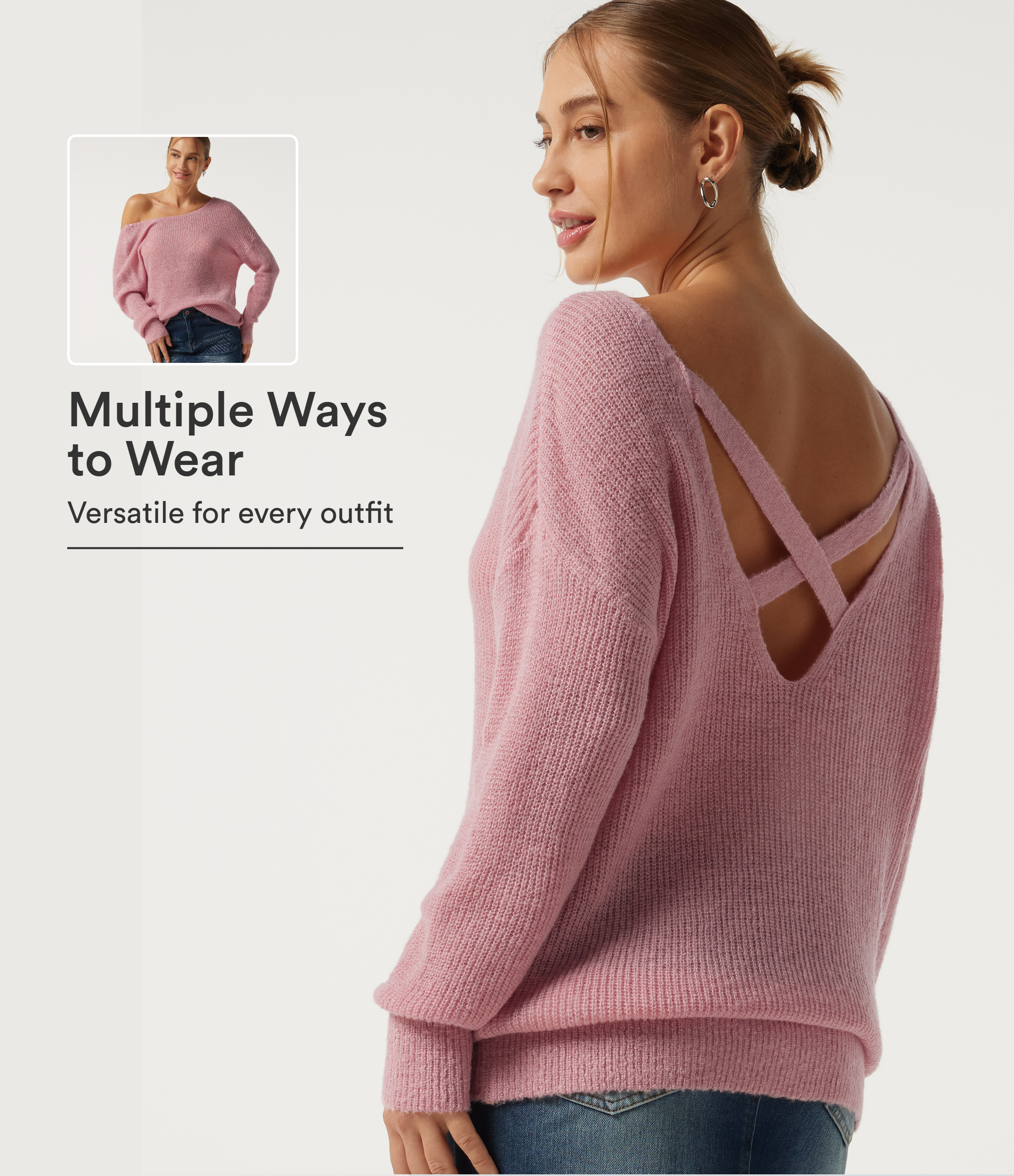 One Shoulder Crisscross Back Dropped Long Sleeve Relaxed Casual Sweater