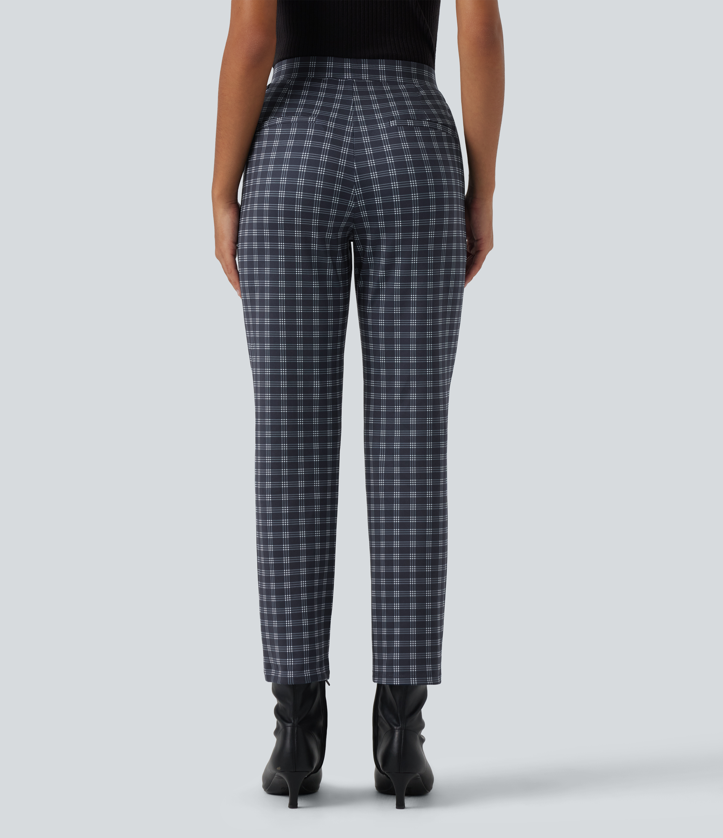 Atlantic Dusk Plaid Halara Flex™ Mid Rise Plaid Work Trousers with Pockets / 2