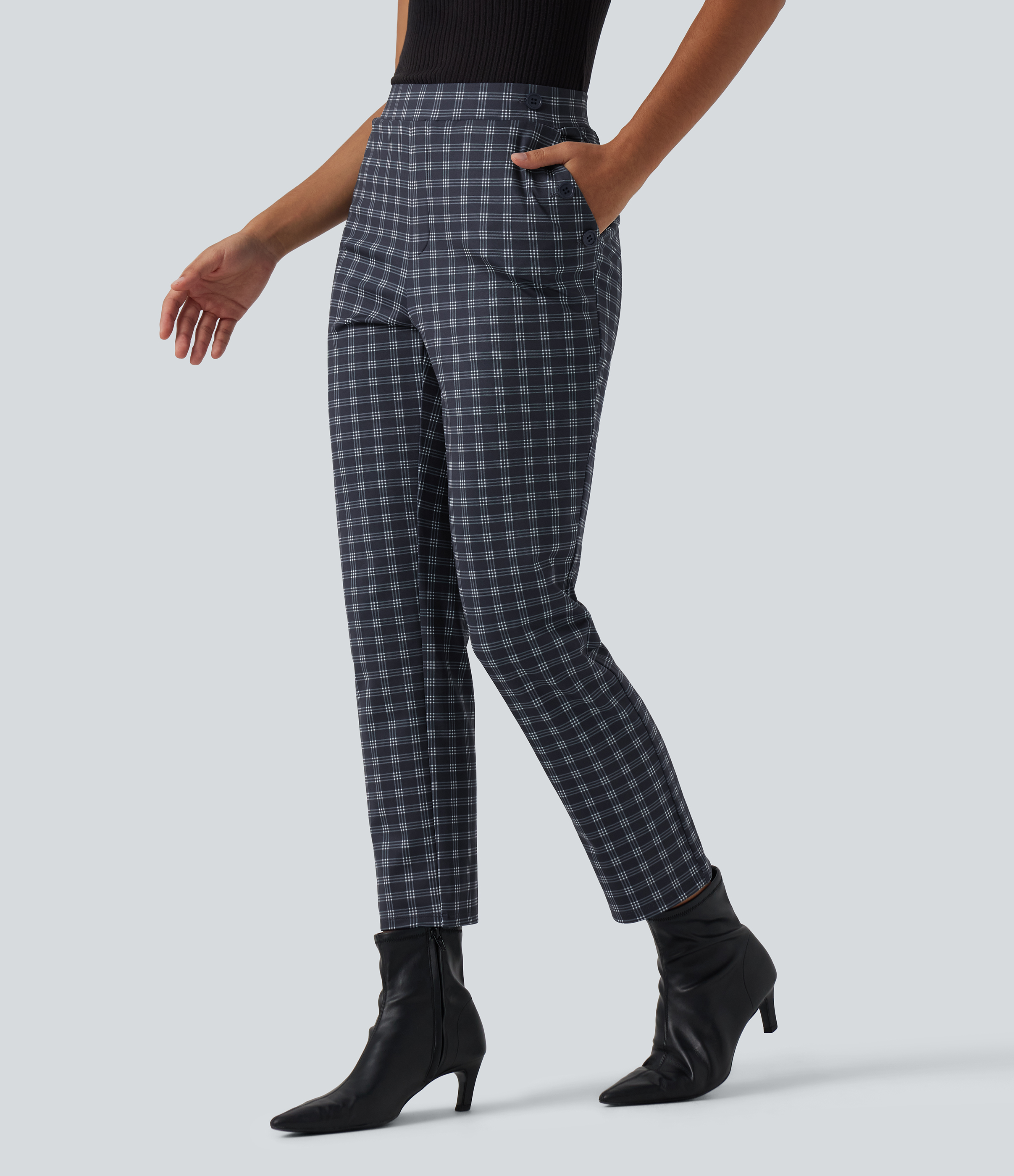 Halara Flex™ Mid Rise Plaid Work Pants with Pockets