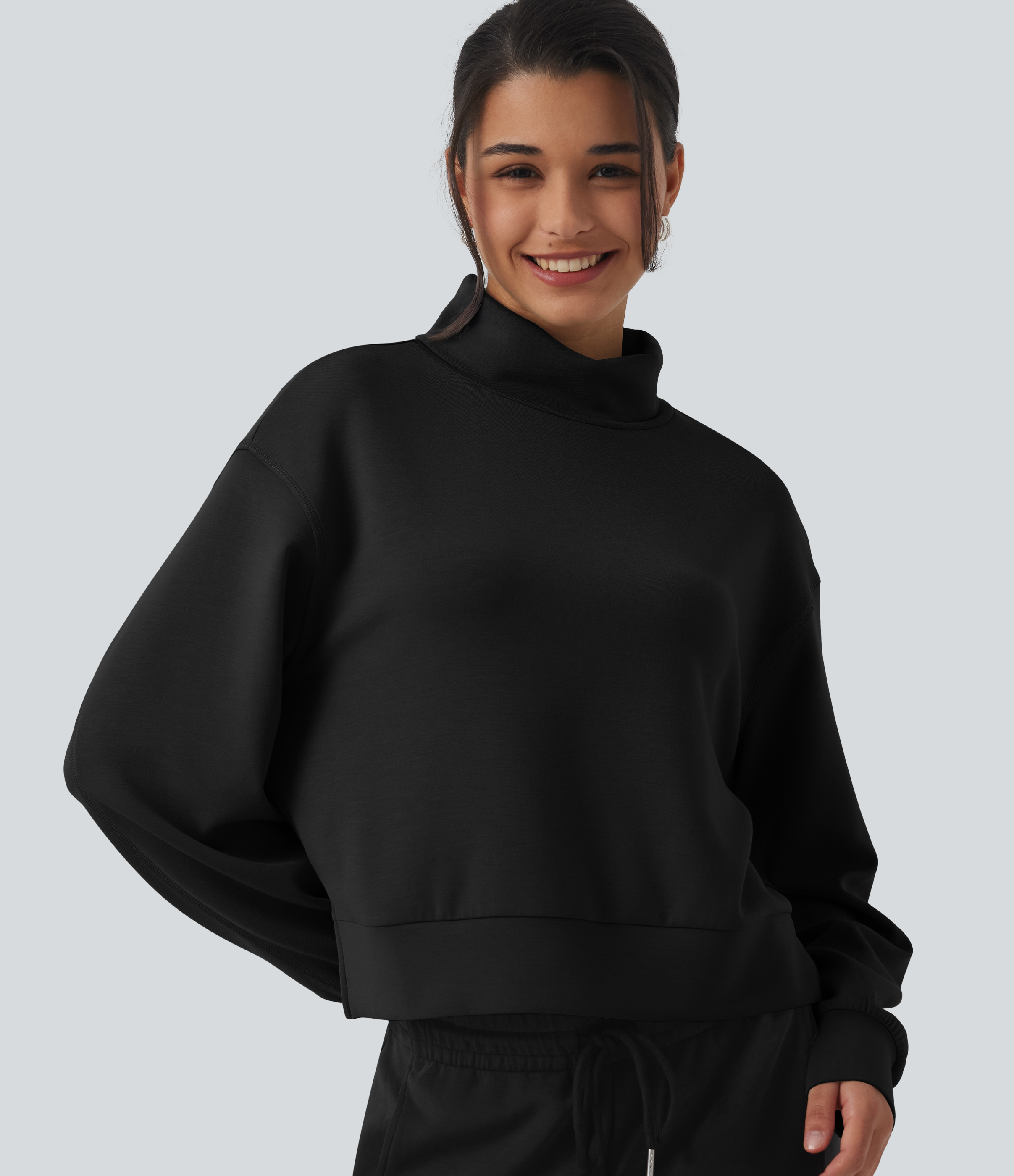 Schwarz SpacerTek™ Arbeits-Sweatshirt mit hohem Stehkragen und langen Ärmeln / 1