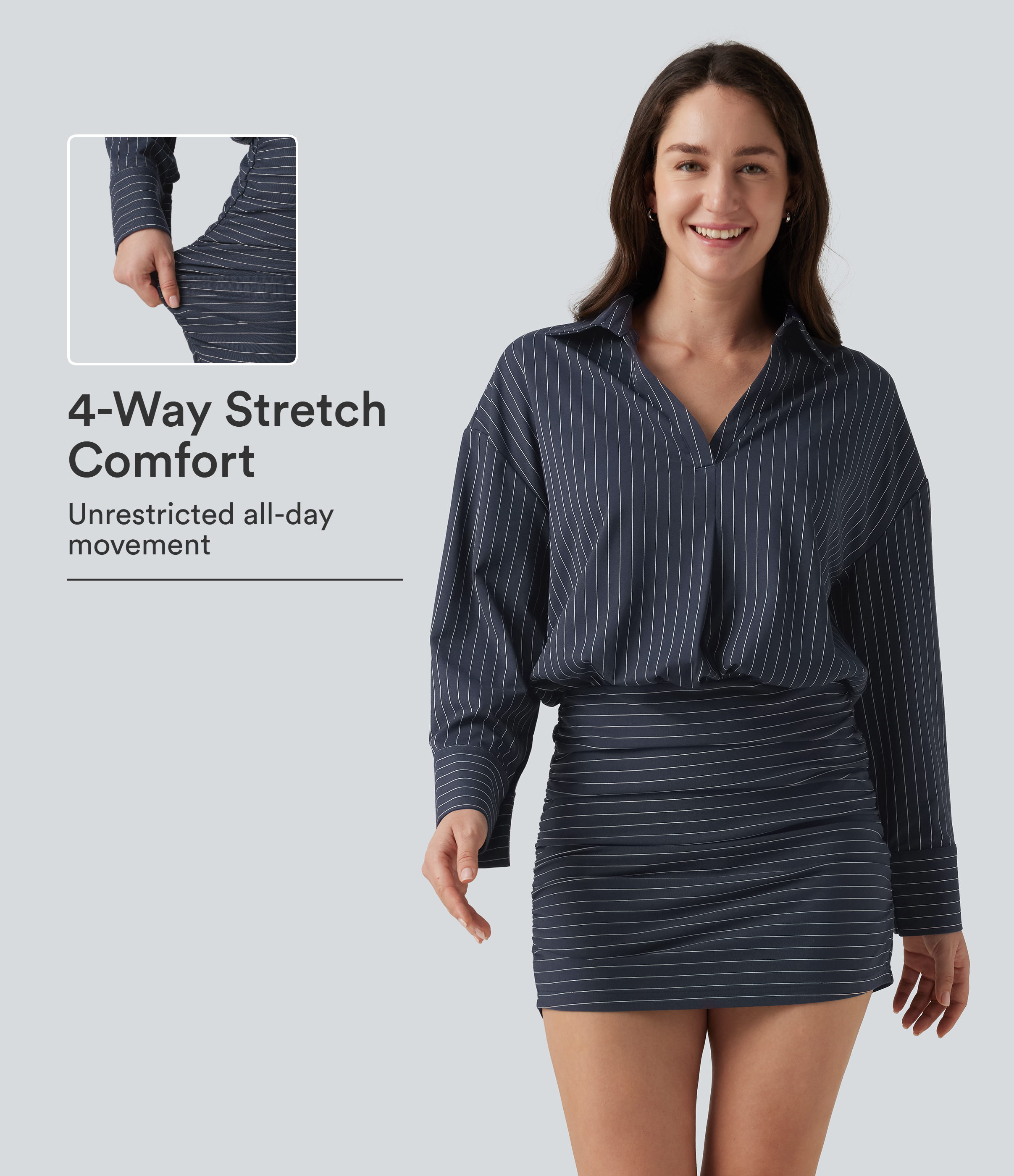 Mini abito camicia a righe con maniche lunghe, stile casual