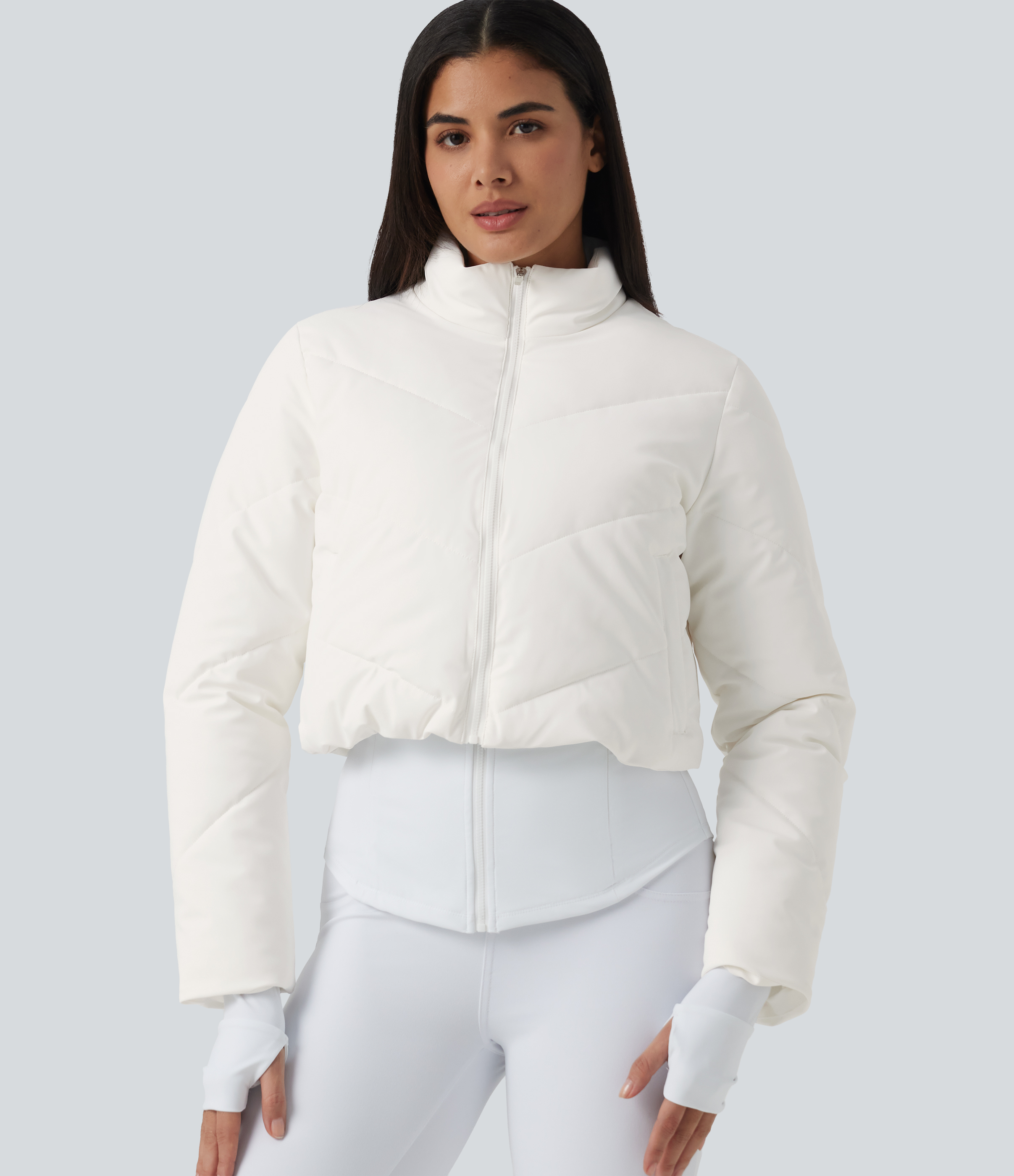 PuffFlex 3-in-1 High Neck Long Sleeve Padded Jacket with Thumbholes and Pockets