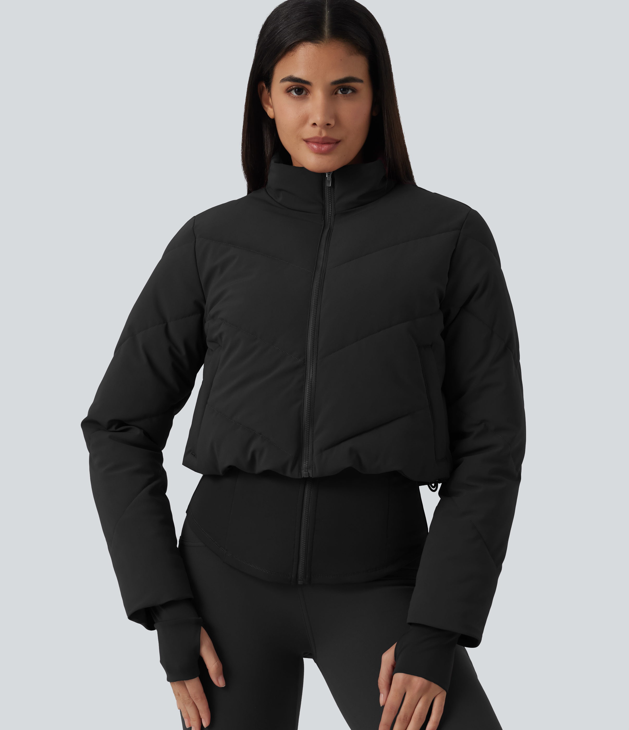 PuffFlex 3-in-1 High Neck Long Sleeve Padded Jacket with Thumbholes and Pockets