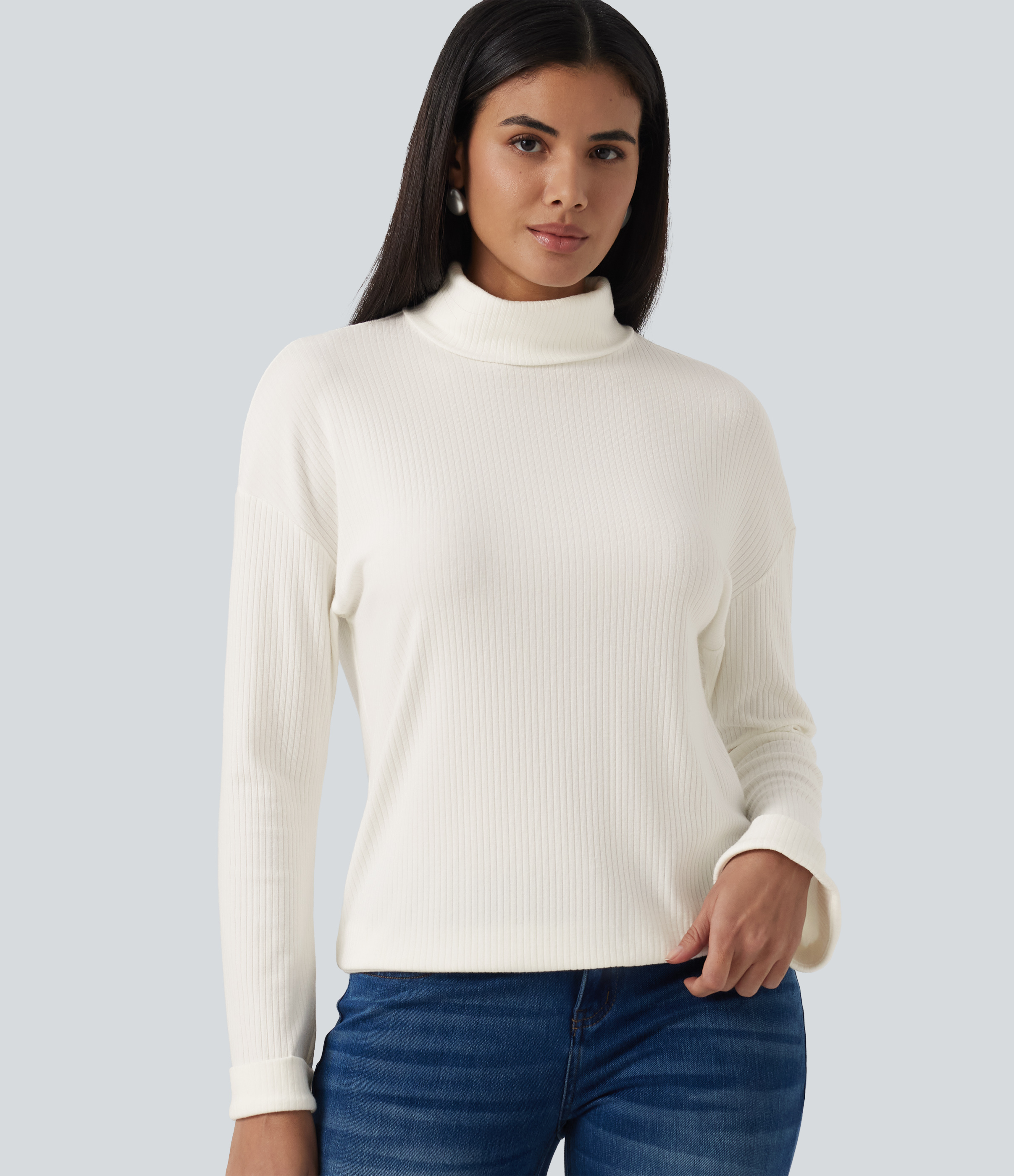 High Neck Long Sleeve Casual Top