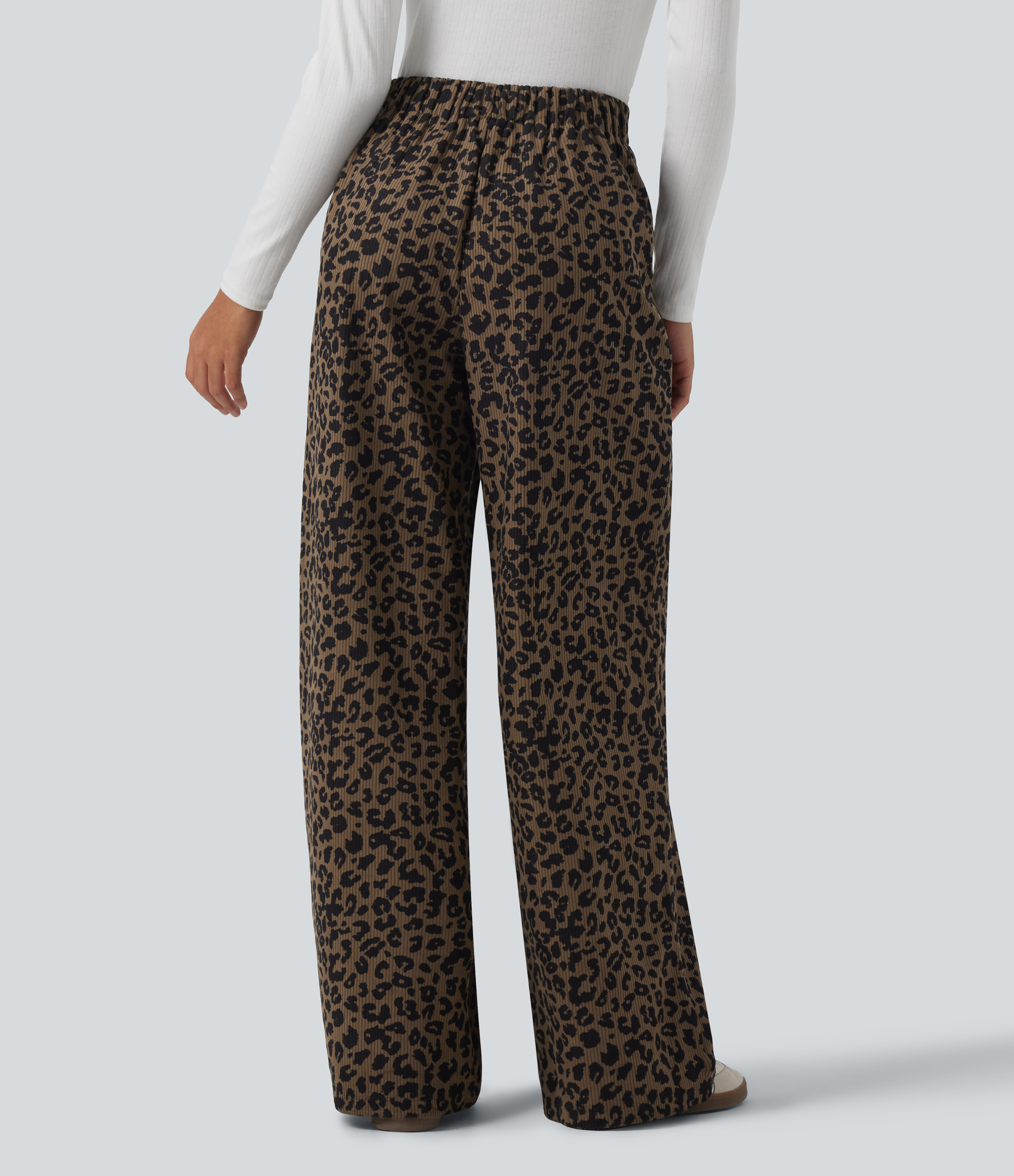 Wildmark Lässige Cordhose mit hohem Bund, Seitentaschen, Leopardenmuster und weitem Bein / 2