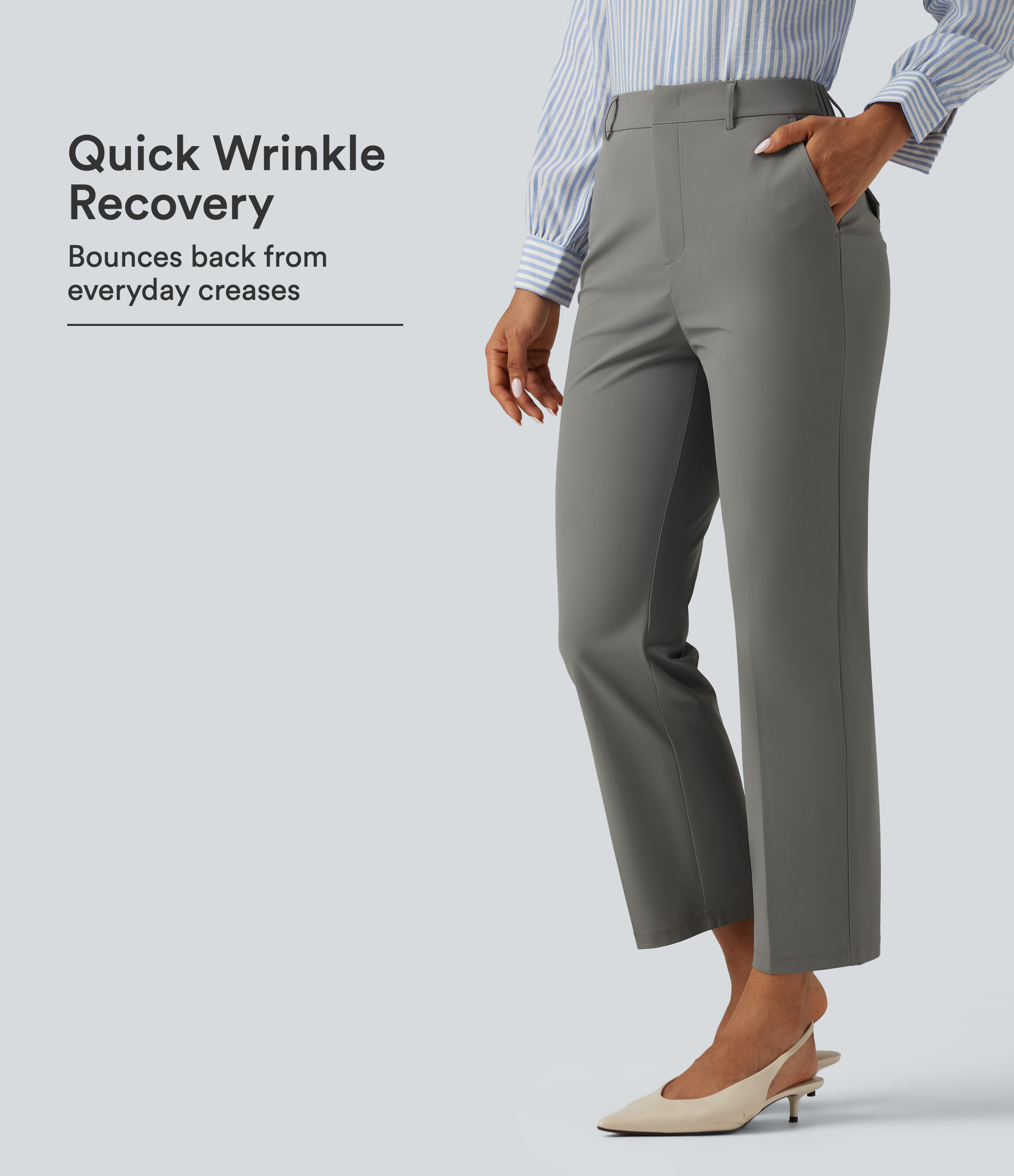 Wrinkle Recovery High Waisted Tapered Work Pants with Pockets