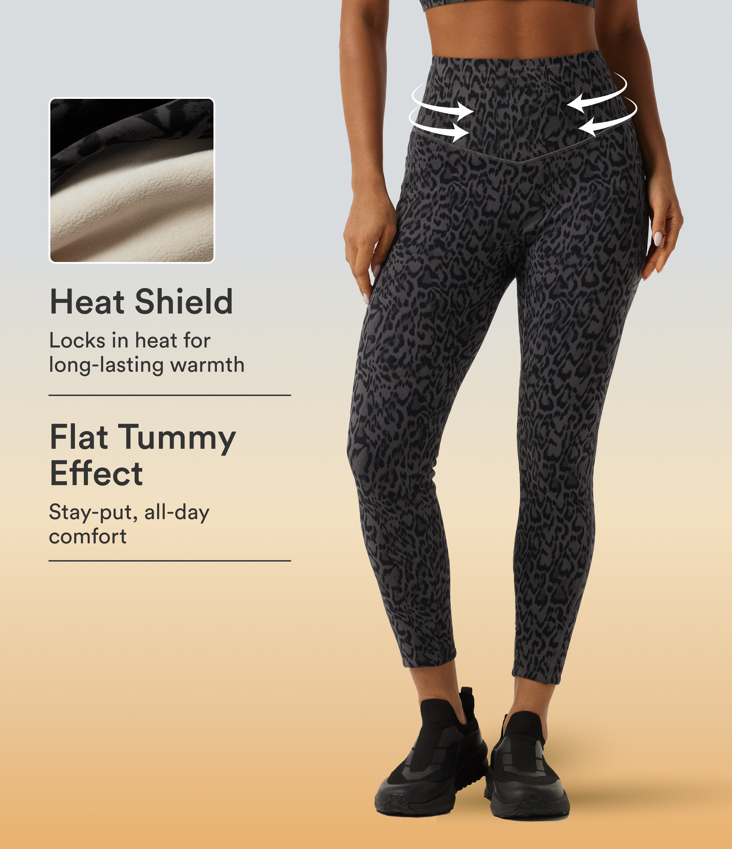 Halara UltraSculpt™ Extra Heat Leopard Print High Waisted Tummy Control Fleece Workout Leggings with Pockets