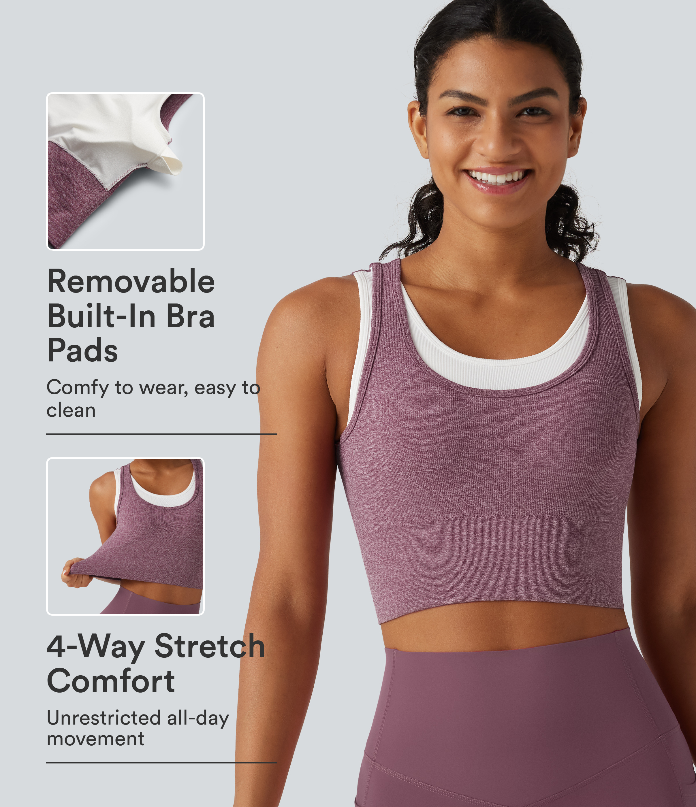 OneForm U Neck Seamless Flow Light Support 2-in-1 Workout Sports Bra