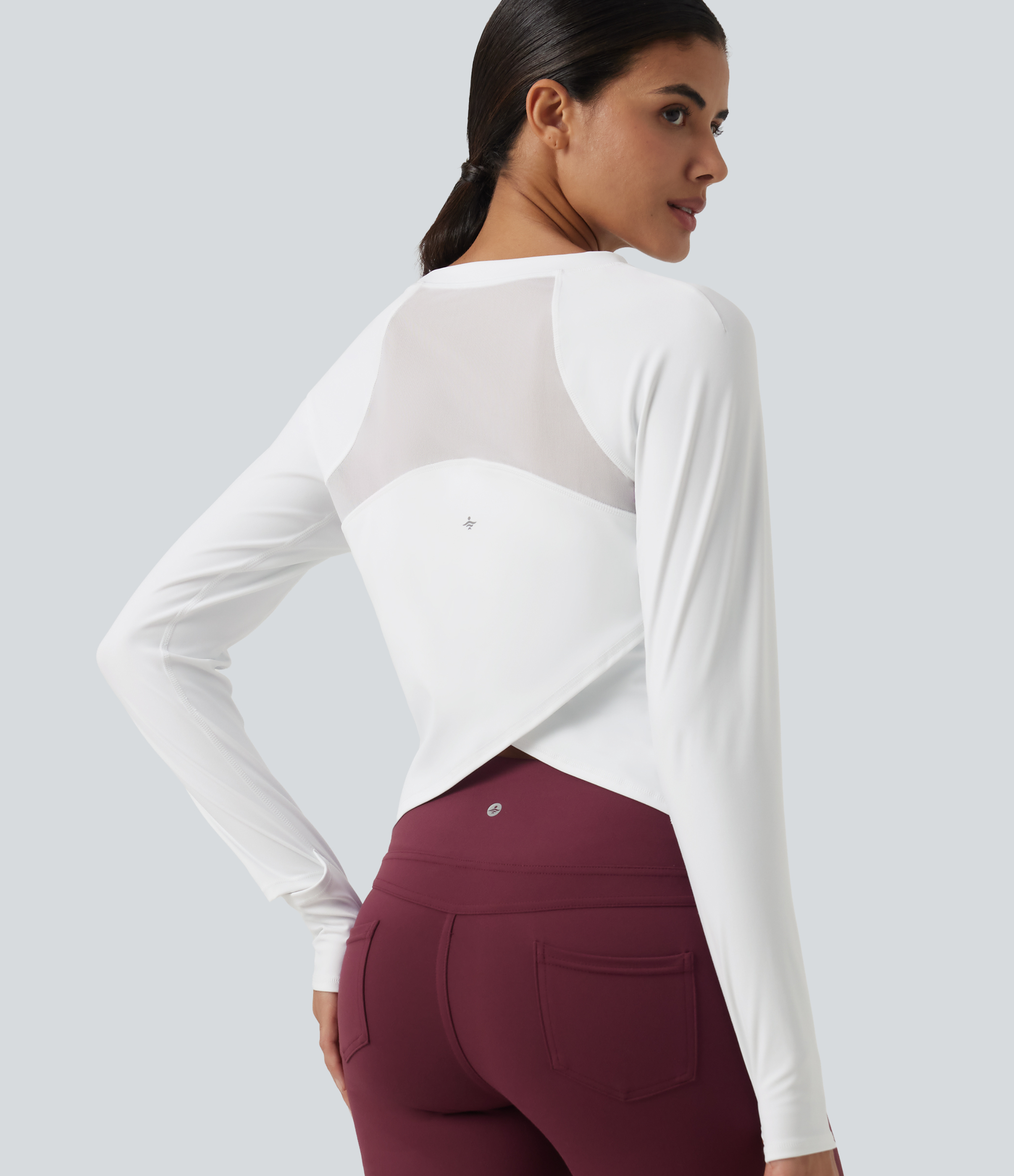 SoftlyZero™ Airy Quick Dry Round Neck Raglan Long Sleeve Mesh Back Crossover Yoga Sports Top with Thumb Holes