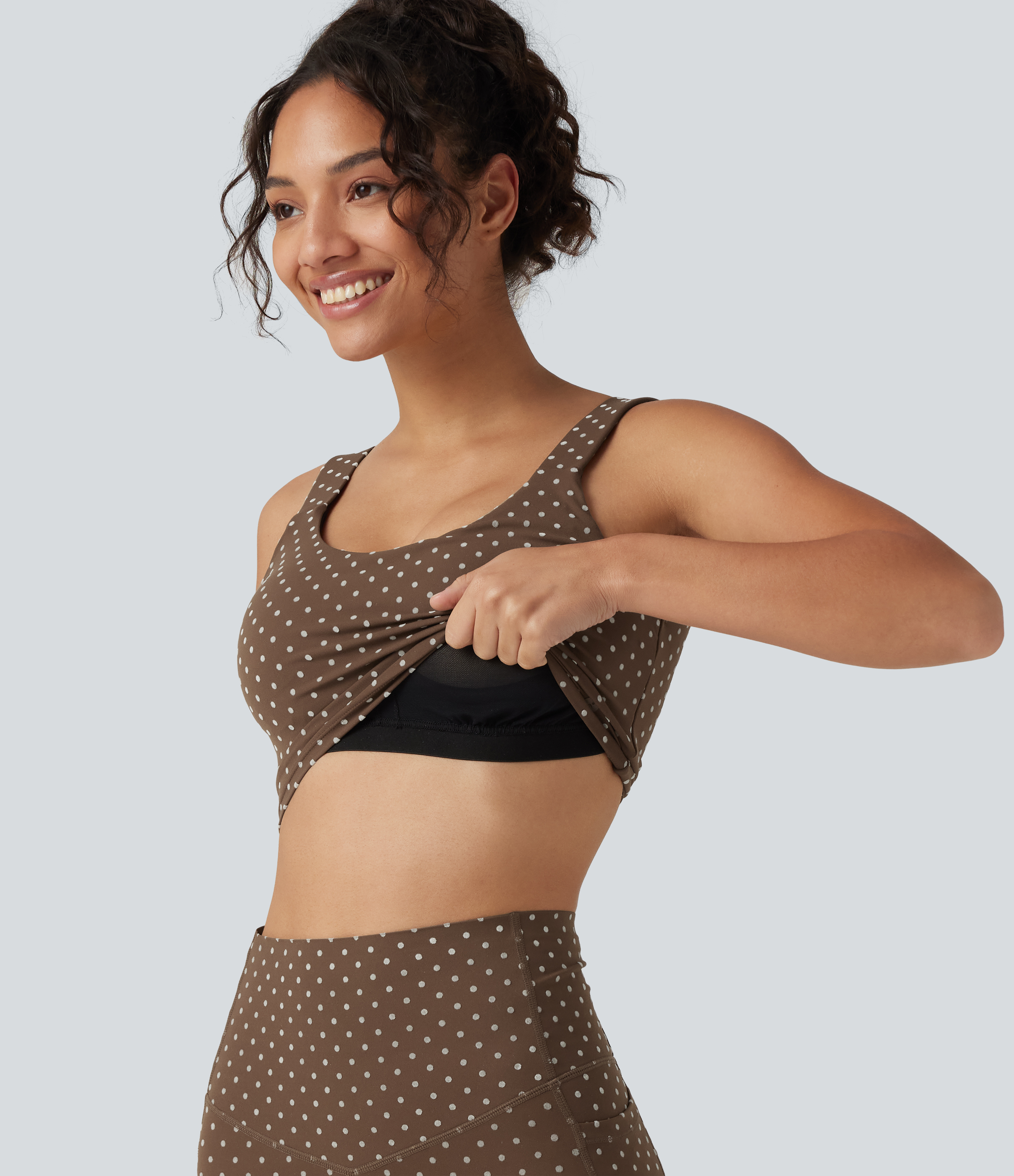 Halara UltraSculpt™ U Neck Twisted Backless Polka Dot Yoga Tank Top with Built-in Bra