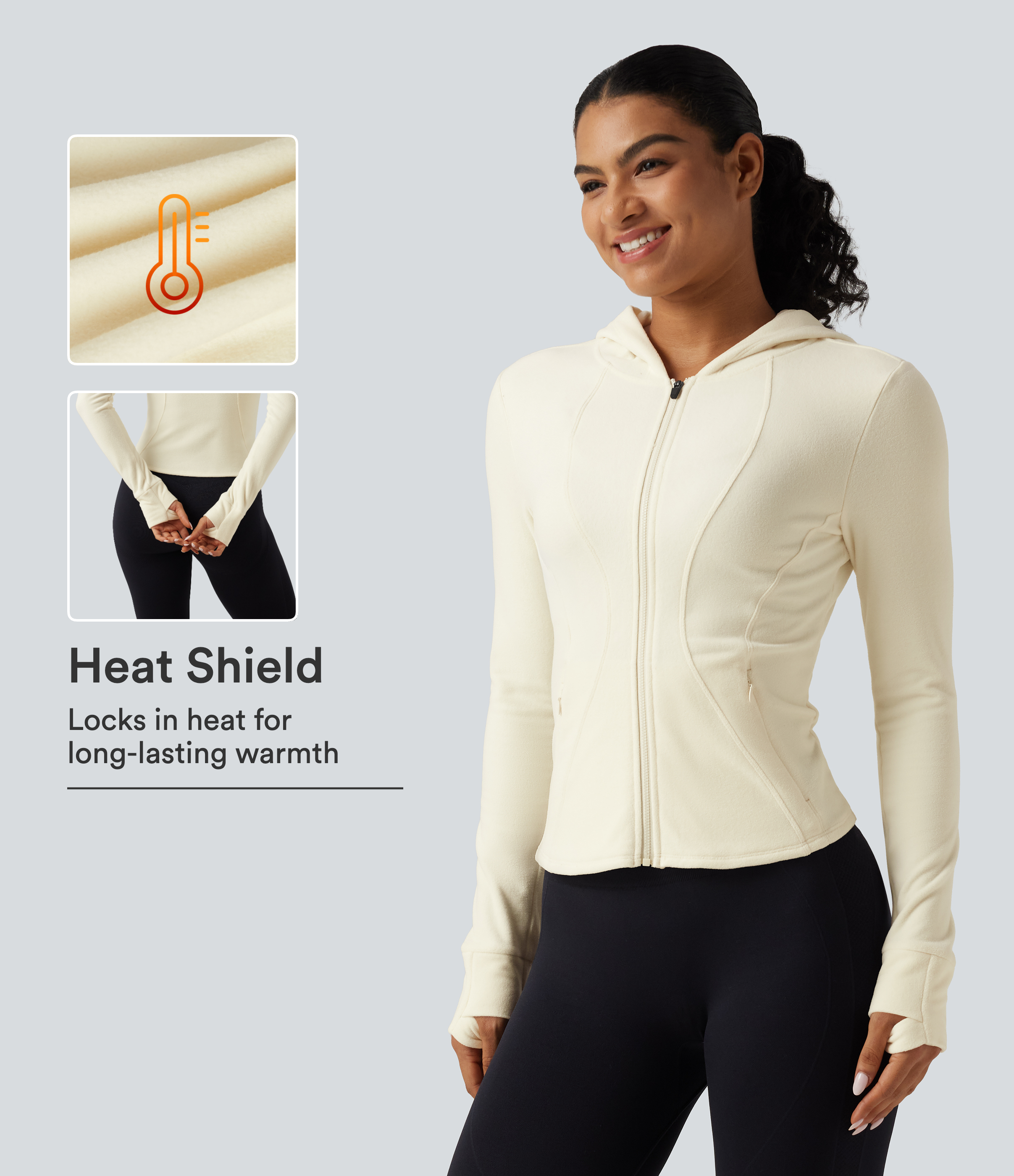 Stand Collar Long Sleeve Fleece Slim Yoga Track Jacket with Thumb Hole and Pockets