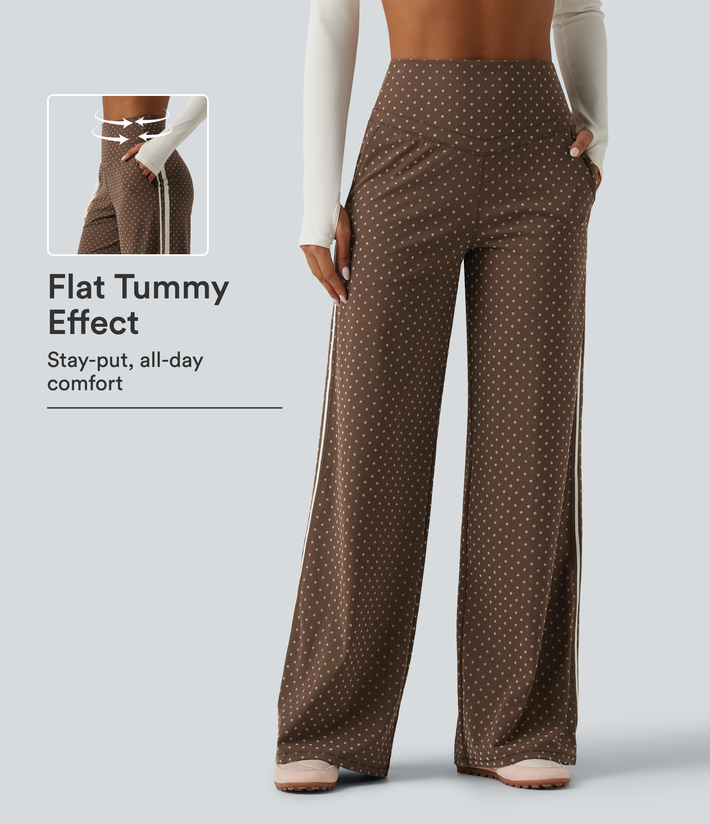 Halara UltraSculpt™ Flocked High Waisted V Shaped Tummy Control Straight Leg Polka Dot Yoga Pants with Pockets