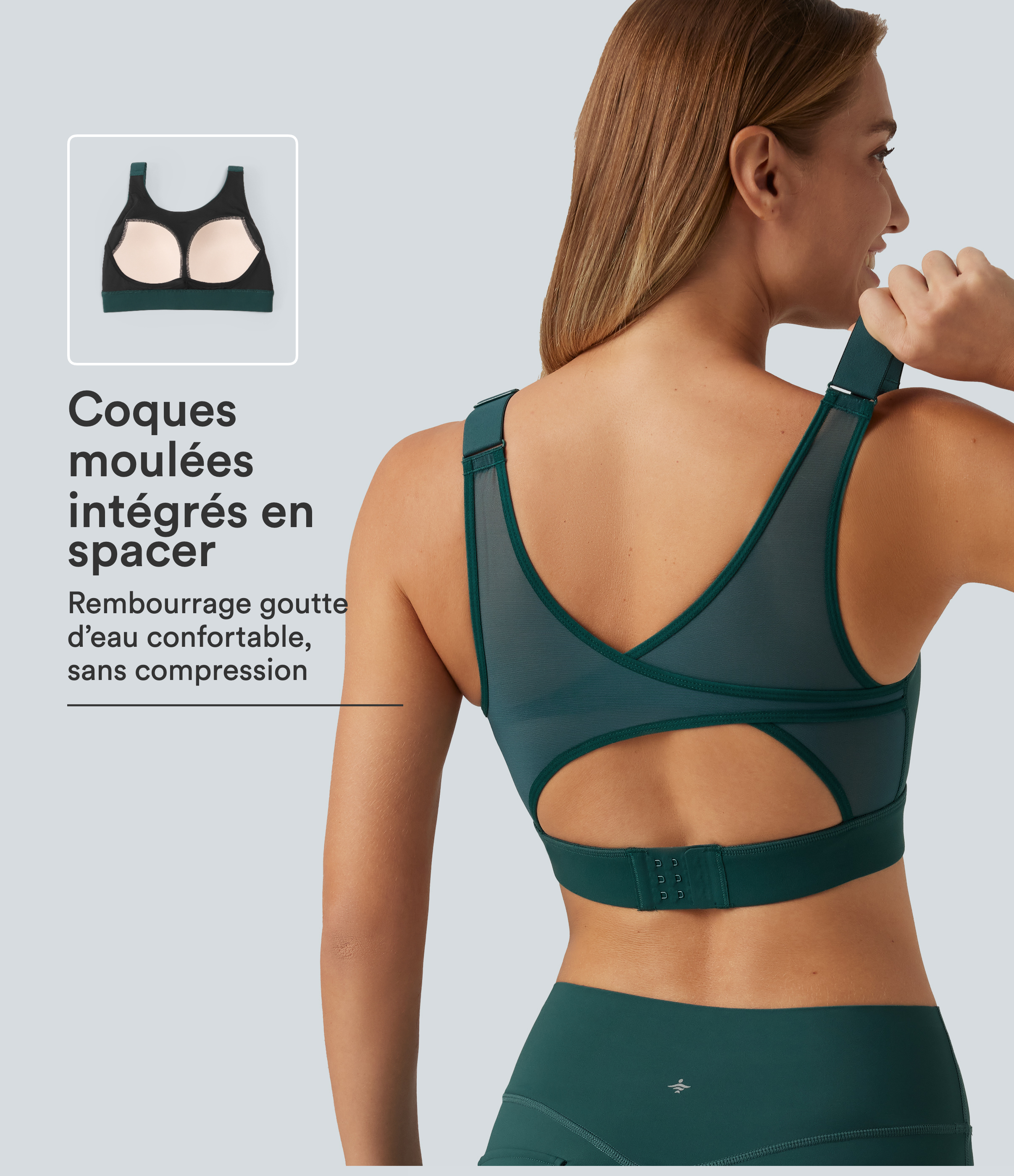 Brassière de running Halara UltraSculpt™ à maintien moyen, encolure arrondie, mesh contrasté et coques moulées