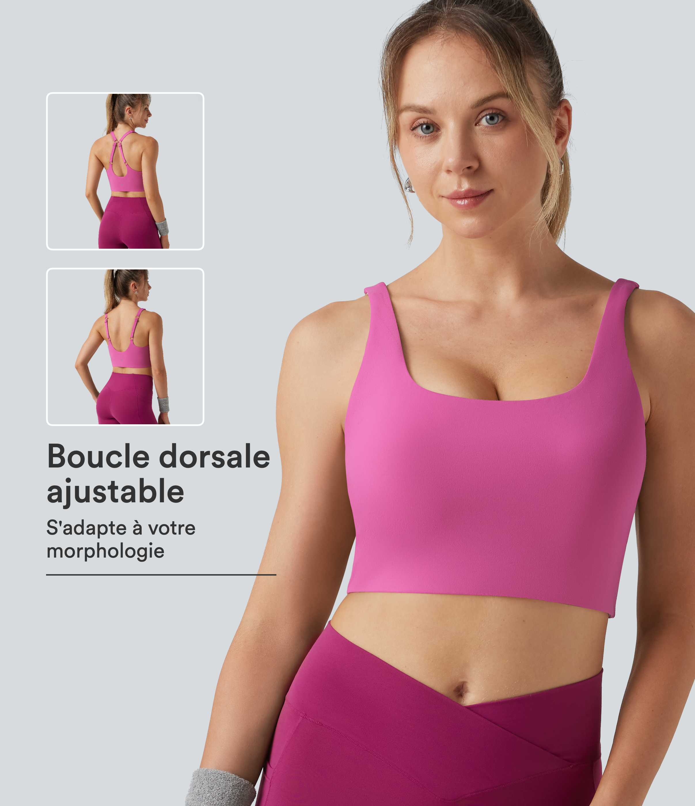 Fedora Red Purple Brassière de yoga SoftlyZero™ à maintien léger, encolure en U et coussinets amovibles, bonnets E à G / 1