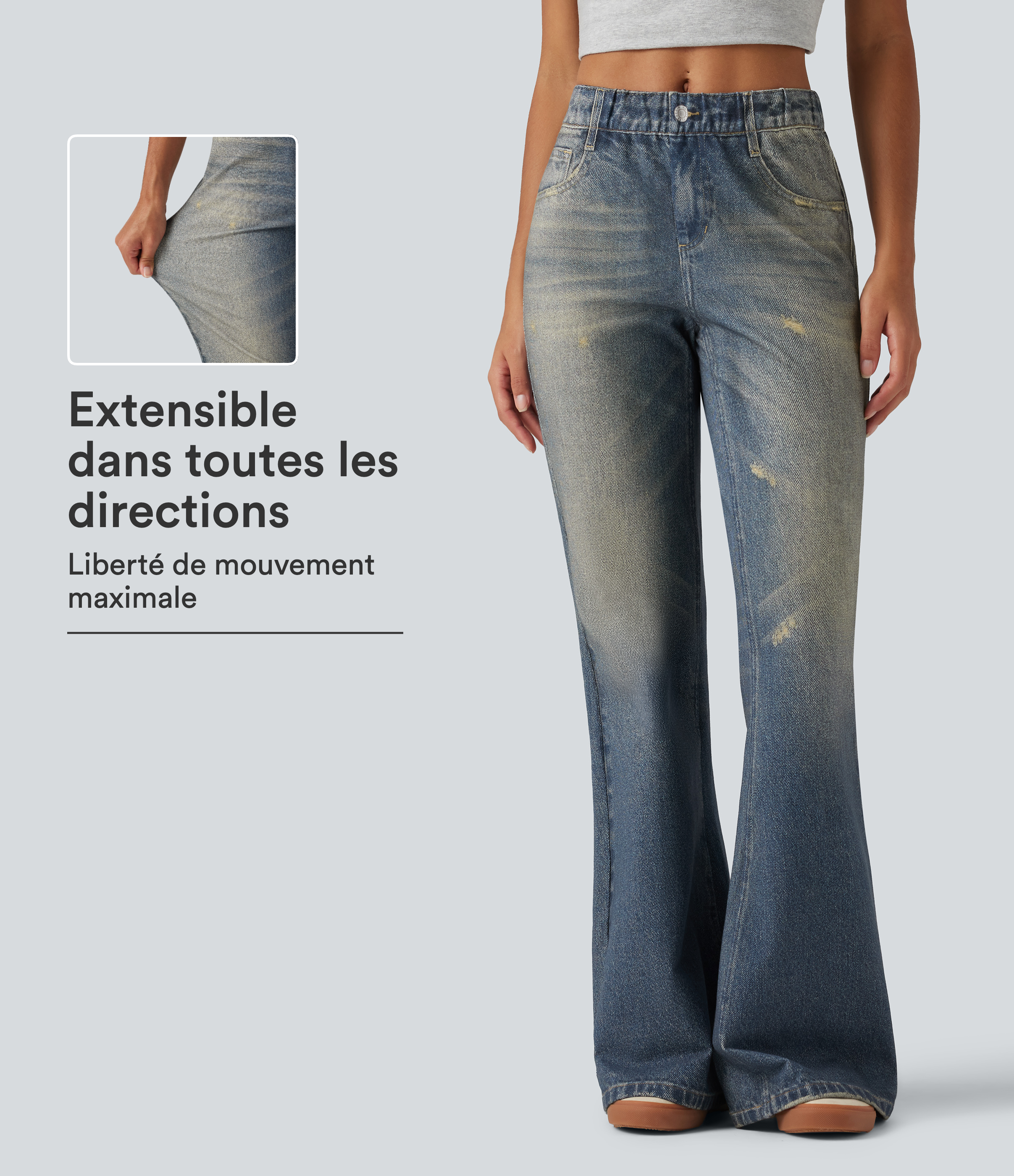 Dutch Blue Denim Jean flare effet denim taille mi-haute avec poches / 1