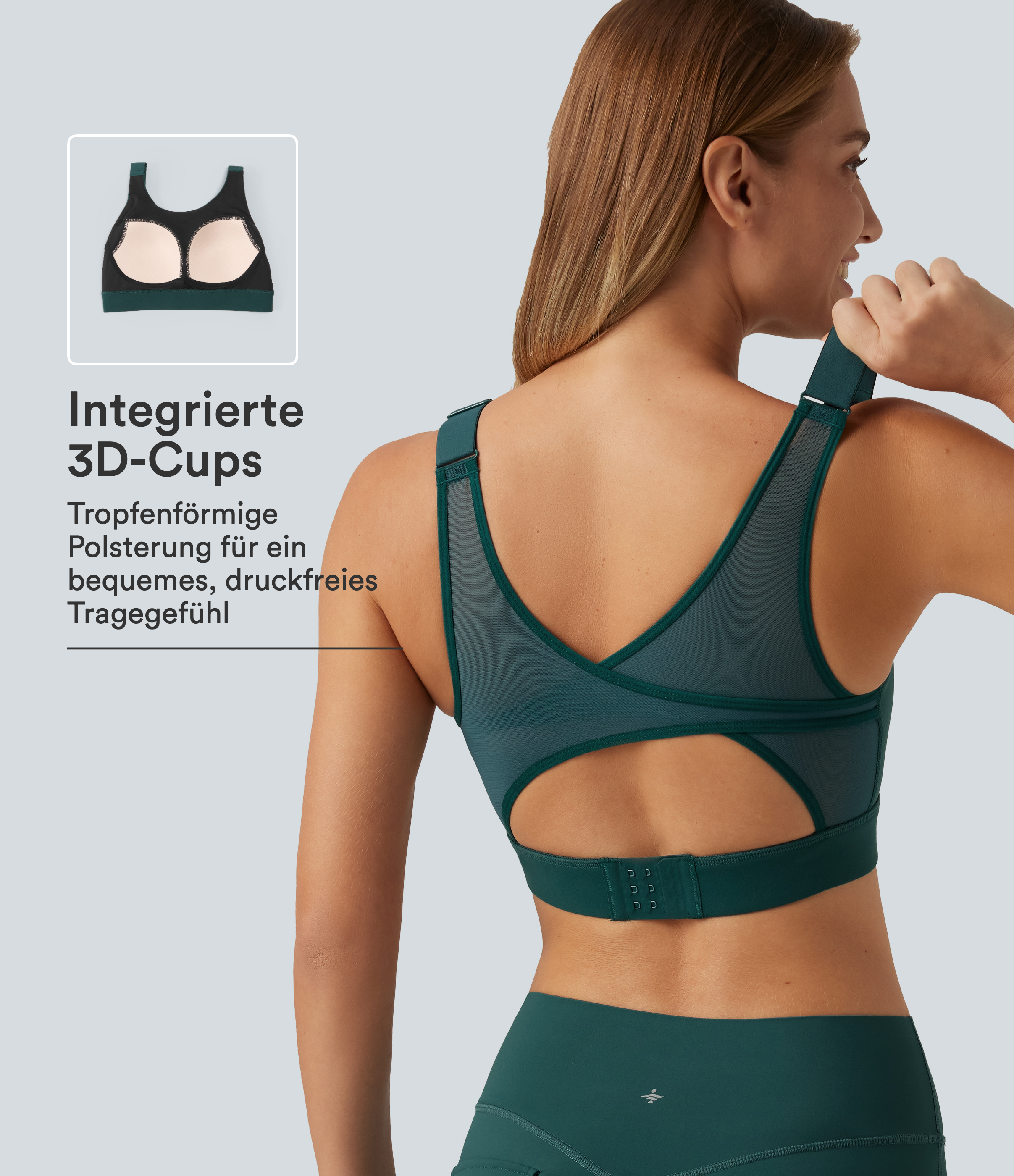 Halara UltraSculpt™ - Lauf-Sport-BH mit mittlerem Support, Rundhalsausschnitt und Kontrast-Mesh