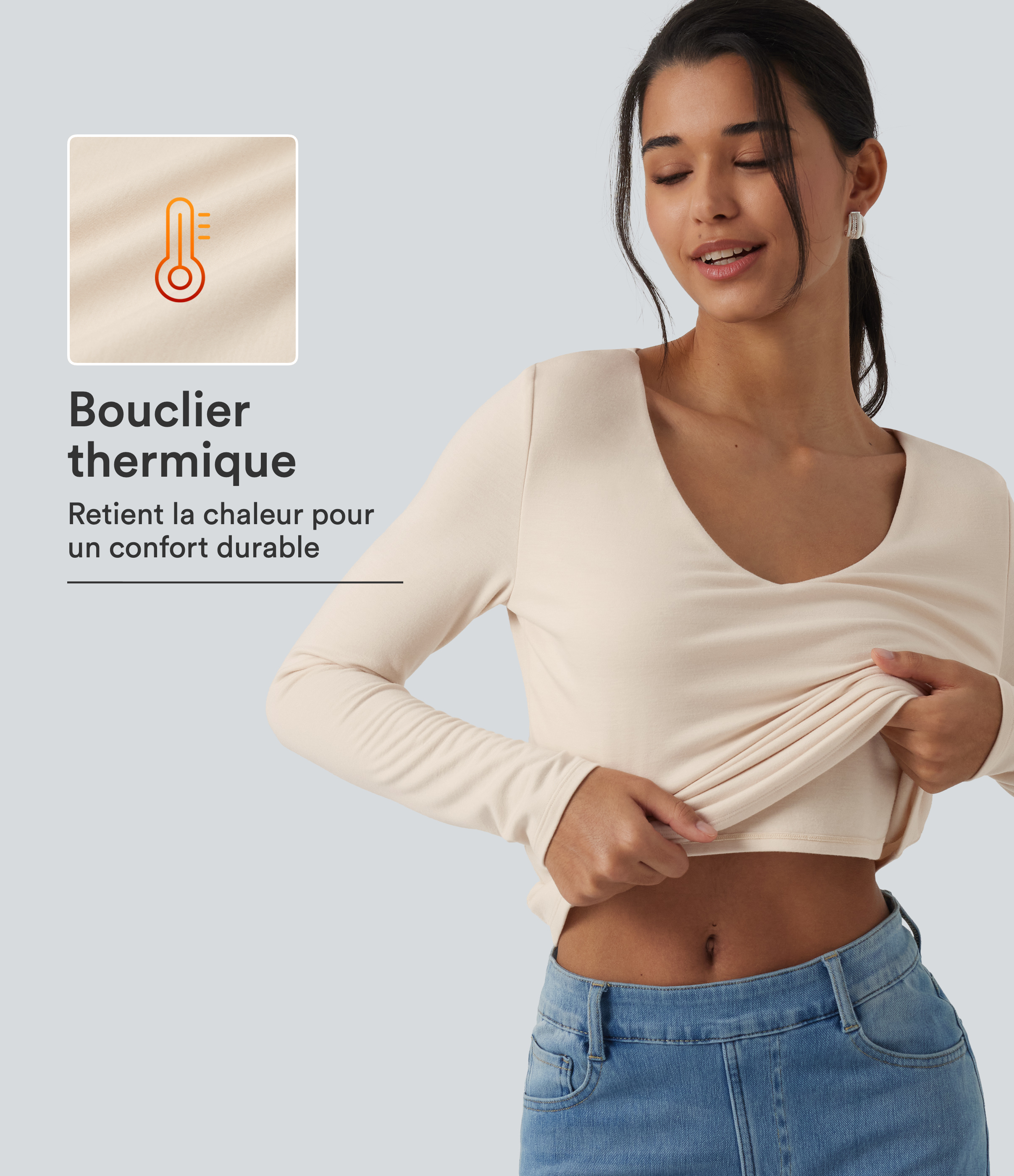 Haut thermique Halara HeatCore à encolure en V et manches longues