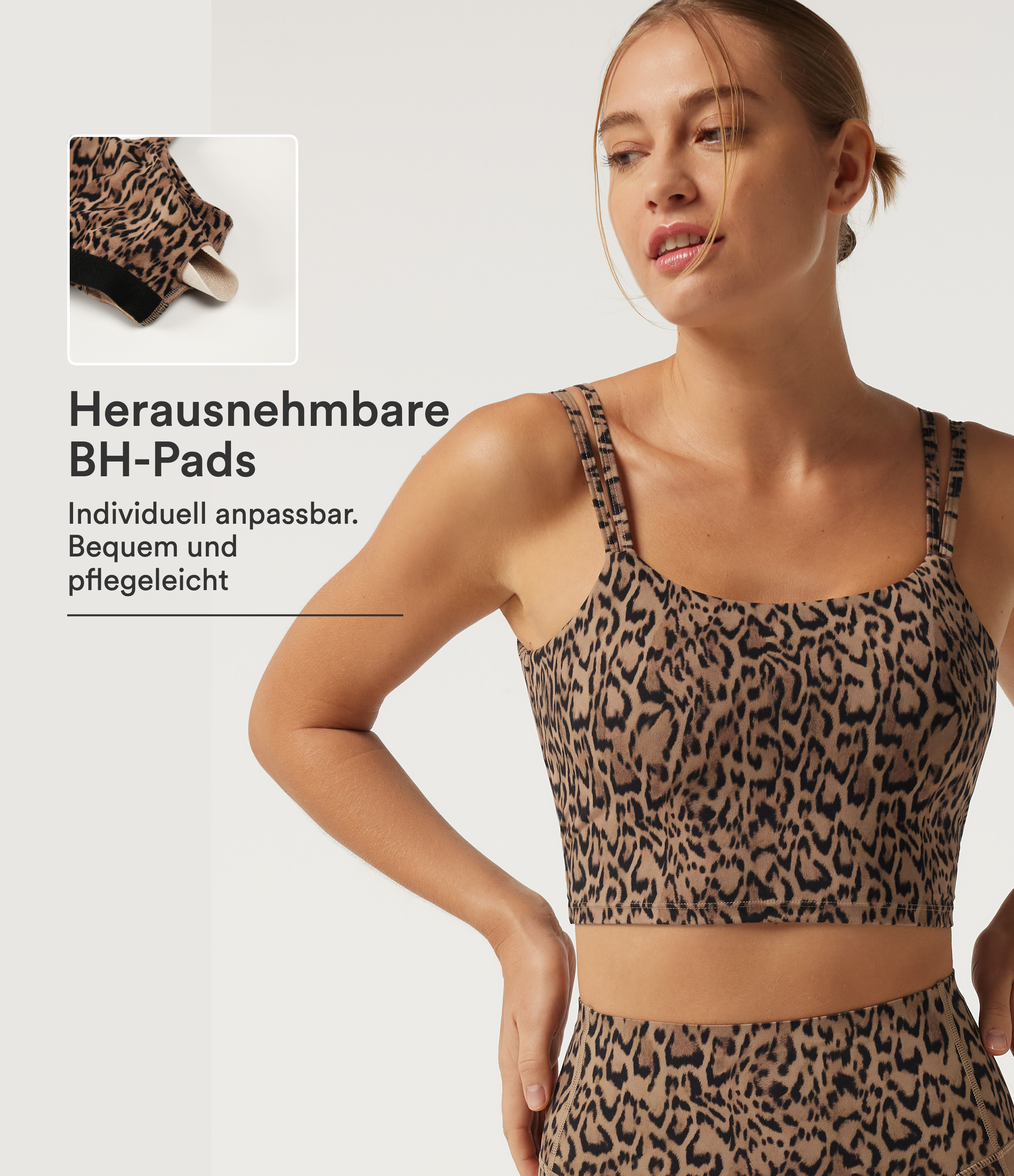 Halara UltraSculpt™ - Yoga-Sport-BH mit leichtem Support, eckigem Ausschnitt und Leopardenmuster